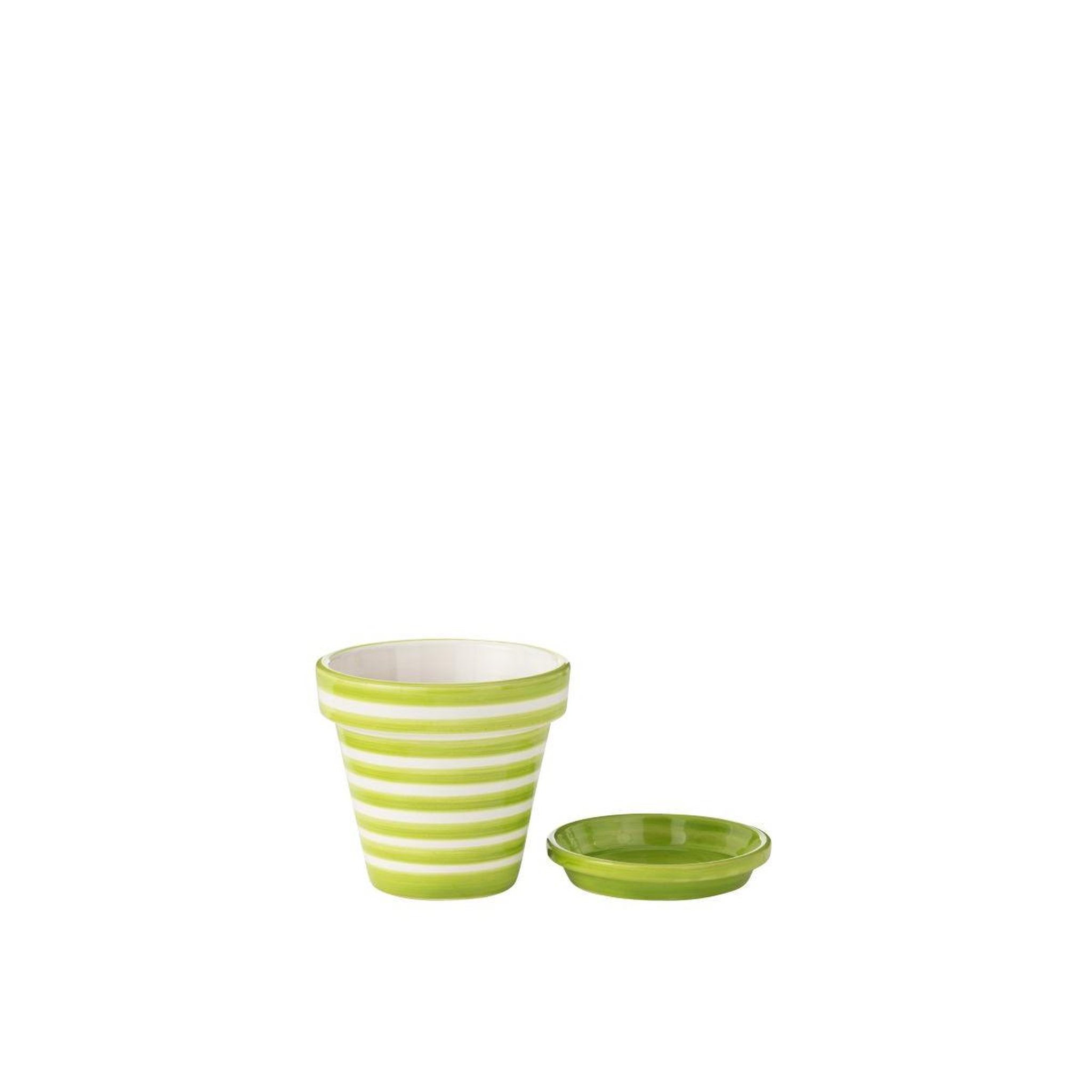 Voir la diapositive 2 : J-LINE Pot avec soucoupe en céramique  granada rayure  21cm vert