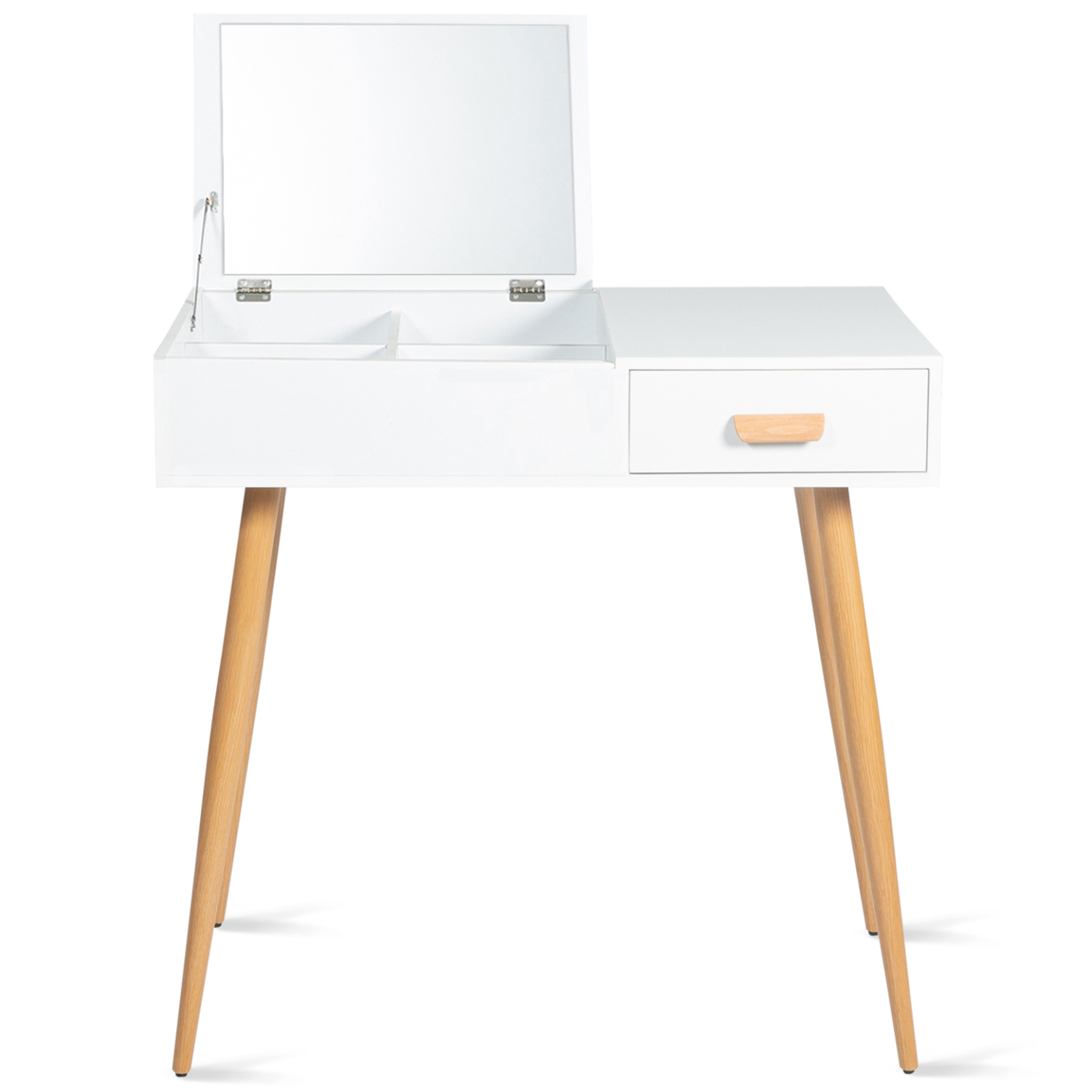 Voir la diapositive 6 : ID MARKET Coiffeuse scandinave lisa miroir rabattable blanche