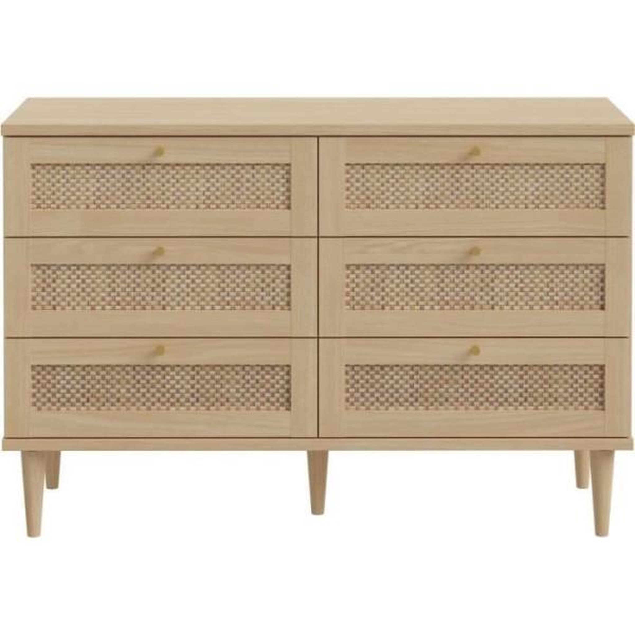 Voir la diapositive 3 : MARKET24 Commode - 6 tiroirs - Décor Chene - Cannage - L120 x P41,4 x H80 cm - CALASETTA