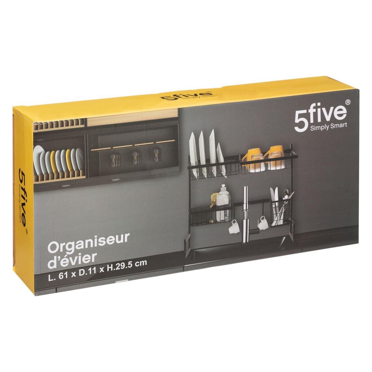 FIVE Organisateur d'évier avec égouttoir sur 2 niveaux en Fer - Noir