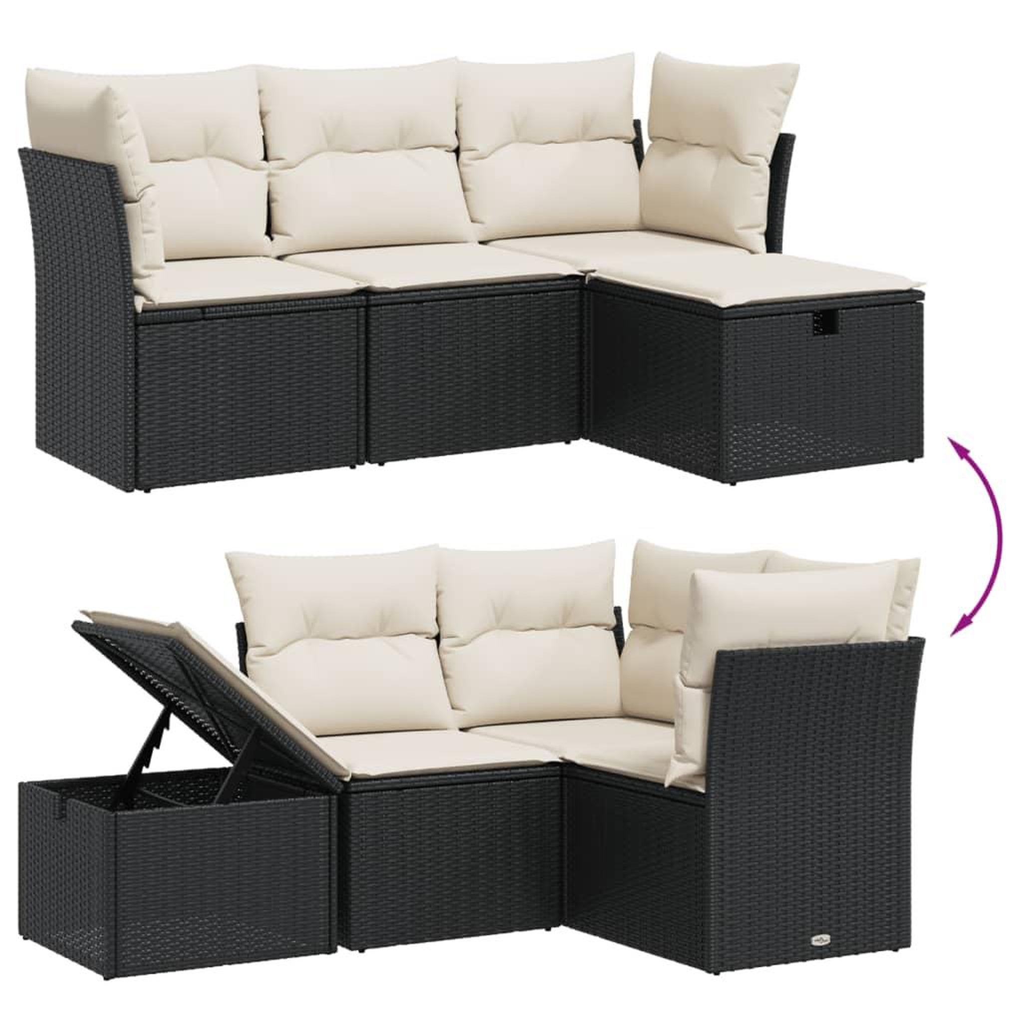 Voir la diapositive 3 : VIDAXL Salon de jardin 4 pcs avec coussins noir resine tressee