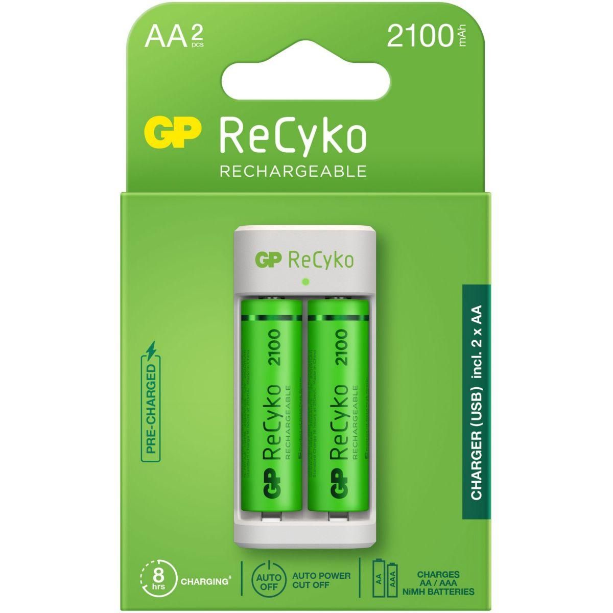 GP BATTERIES Chargeur secteur E211 2100 mAh + 2 Accus AA