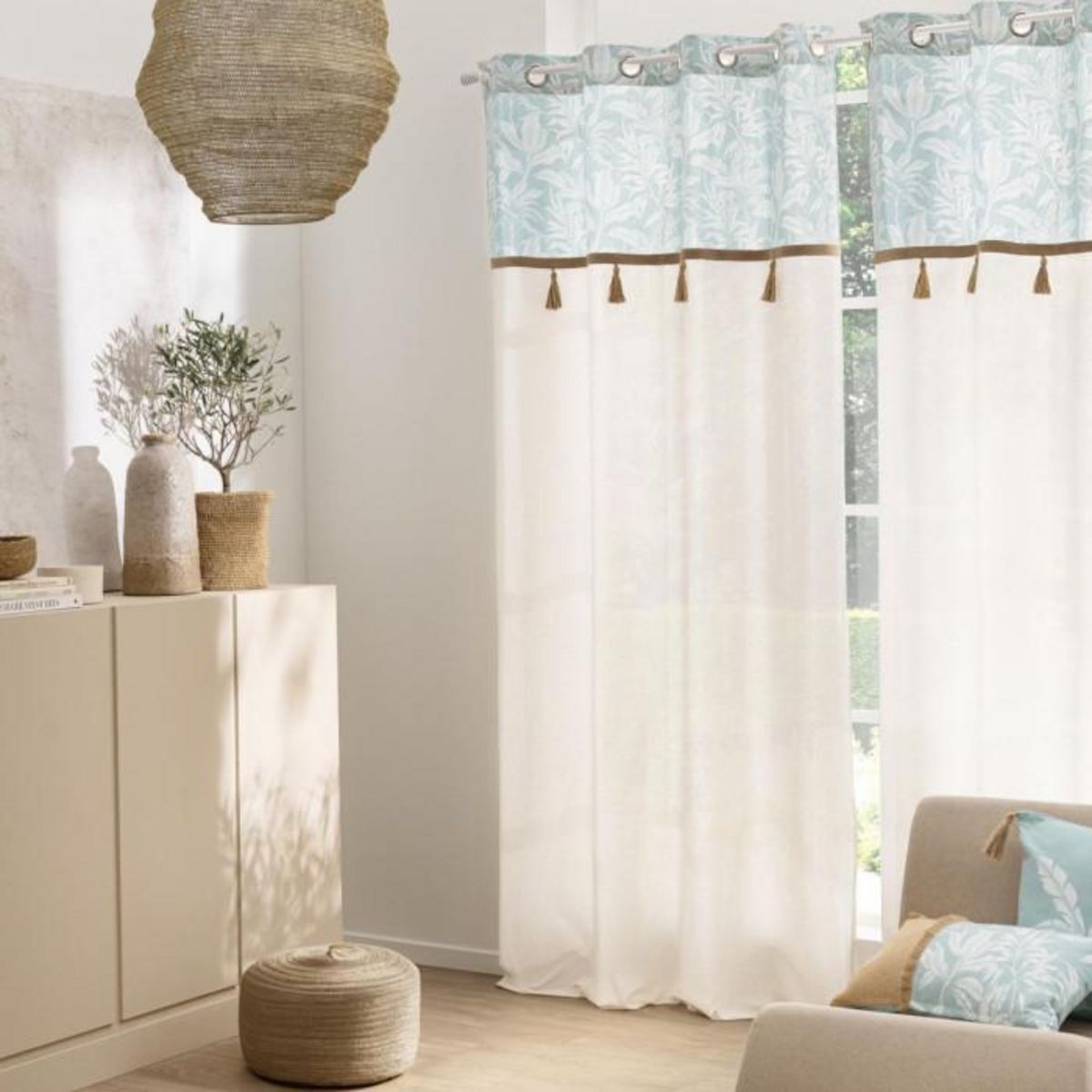 Paris Prix Coussin Déco Imprimé à Pompons  Hera  40x40cm Menthe