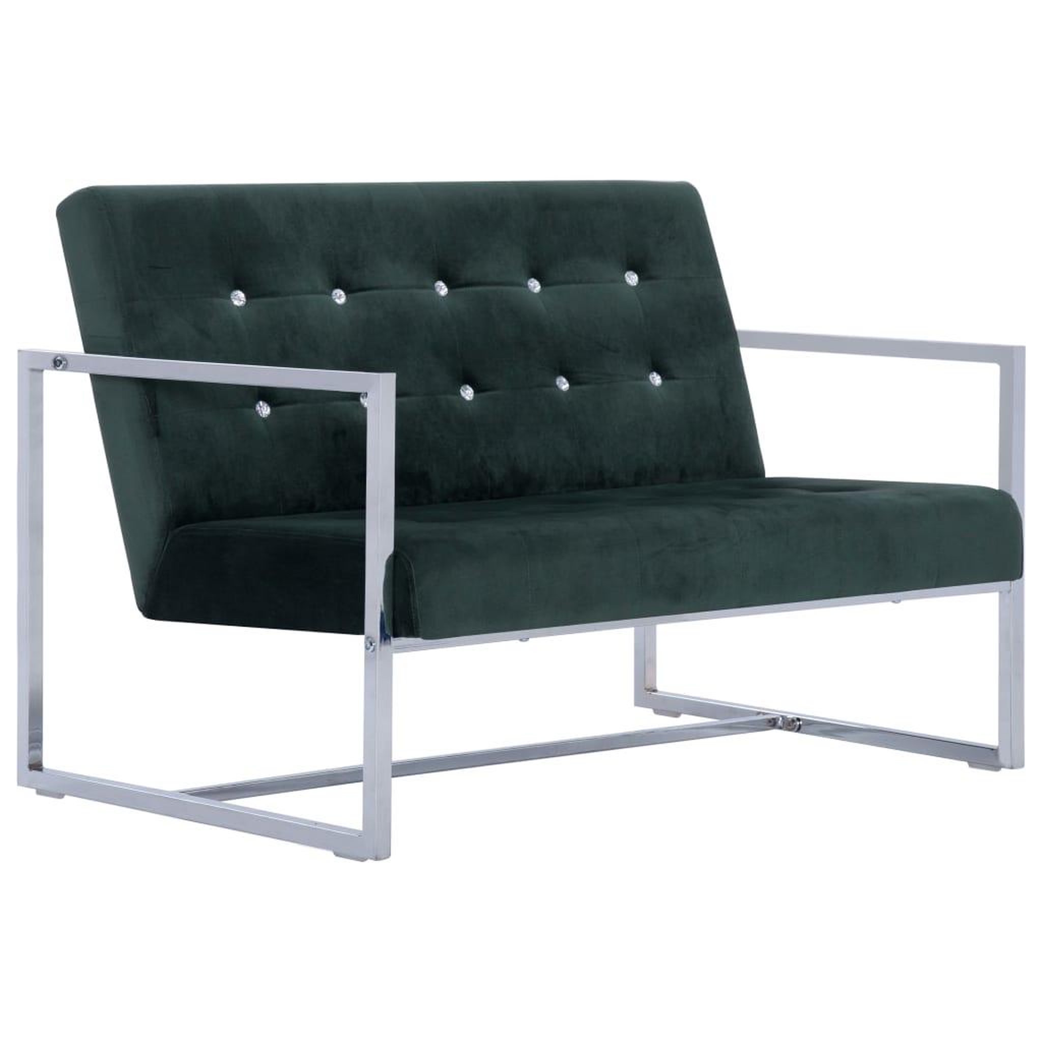 Voir la diapositive 2 : VIDAXL Canape 2 places avec accoudoirs Vert fonce Chrome et velours