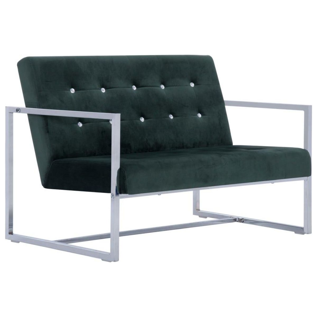 VIDAXL Canape 2 places avec accoudoirs Vert fonce Chrome et velours
