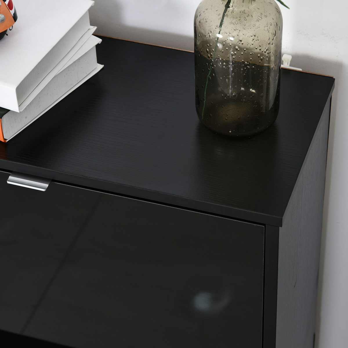 HOMCOM Meuble à chaussures 3 portes abattantes 3 compartiments MDF noir laqué