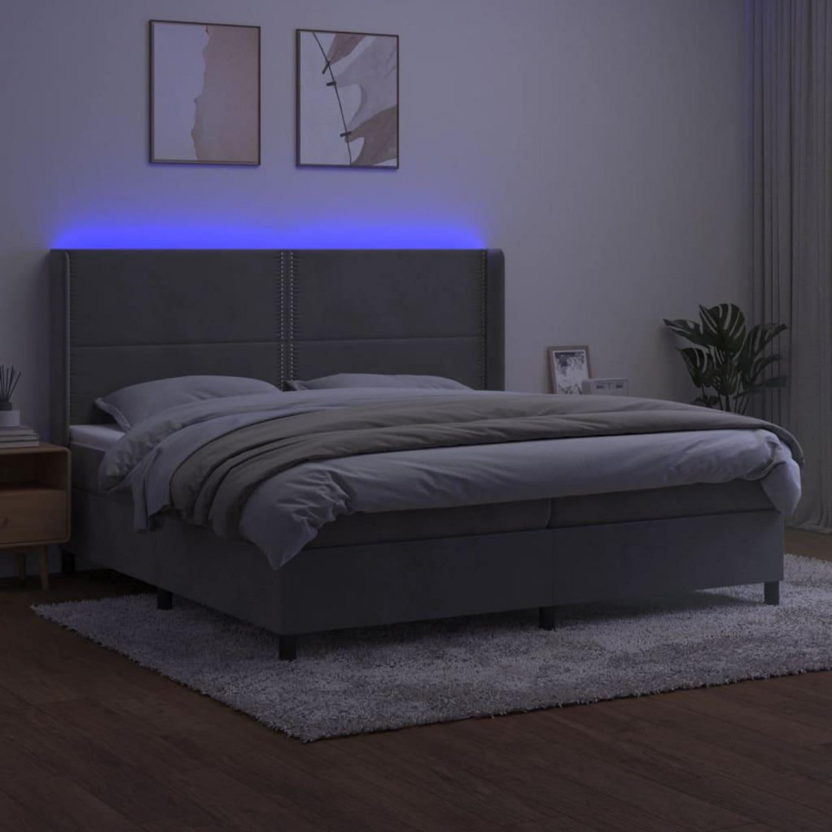 VIDAXL Sommier a lattes de lit matelas et LED Gris clair 200x200 cm