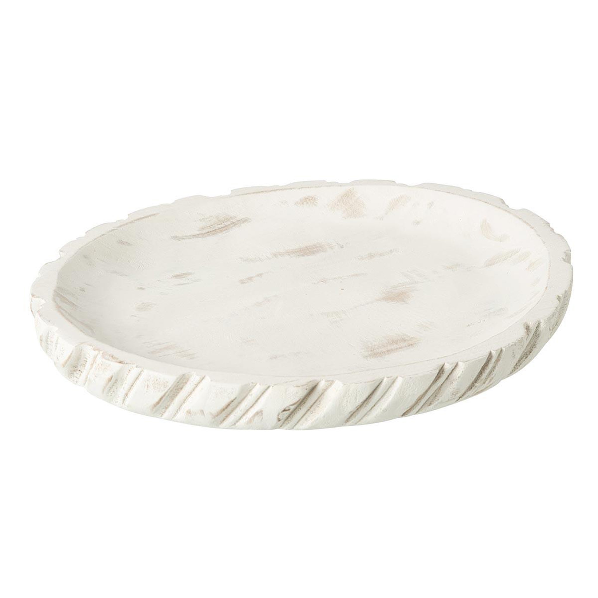 J-LINE Plateau déco ovale en bois  ylva  35cm blanc cassé