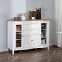Voir la diapositive 2 : HOMCOM Buffet style classique chic multi-rangement 2 portes 2 étagères réglables 2 tiroirs coulissants placard 2 portes MDF blanc plateau aspect bois clair