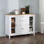Voir la diapositive 2 : HOMCOM Buffet style classique chic multi-rangement 2 portes 2 étagères réglables 2 tiroirs coulissants placard 2 portes MDF blanc plateau aspect bois clair