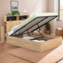 Voir la diapositive 2 : ID MARKET Lit coffre double CLYDE avec tête de lit + rangements et sommier 140 x 190 cm façon hêtre et noir