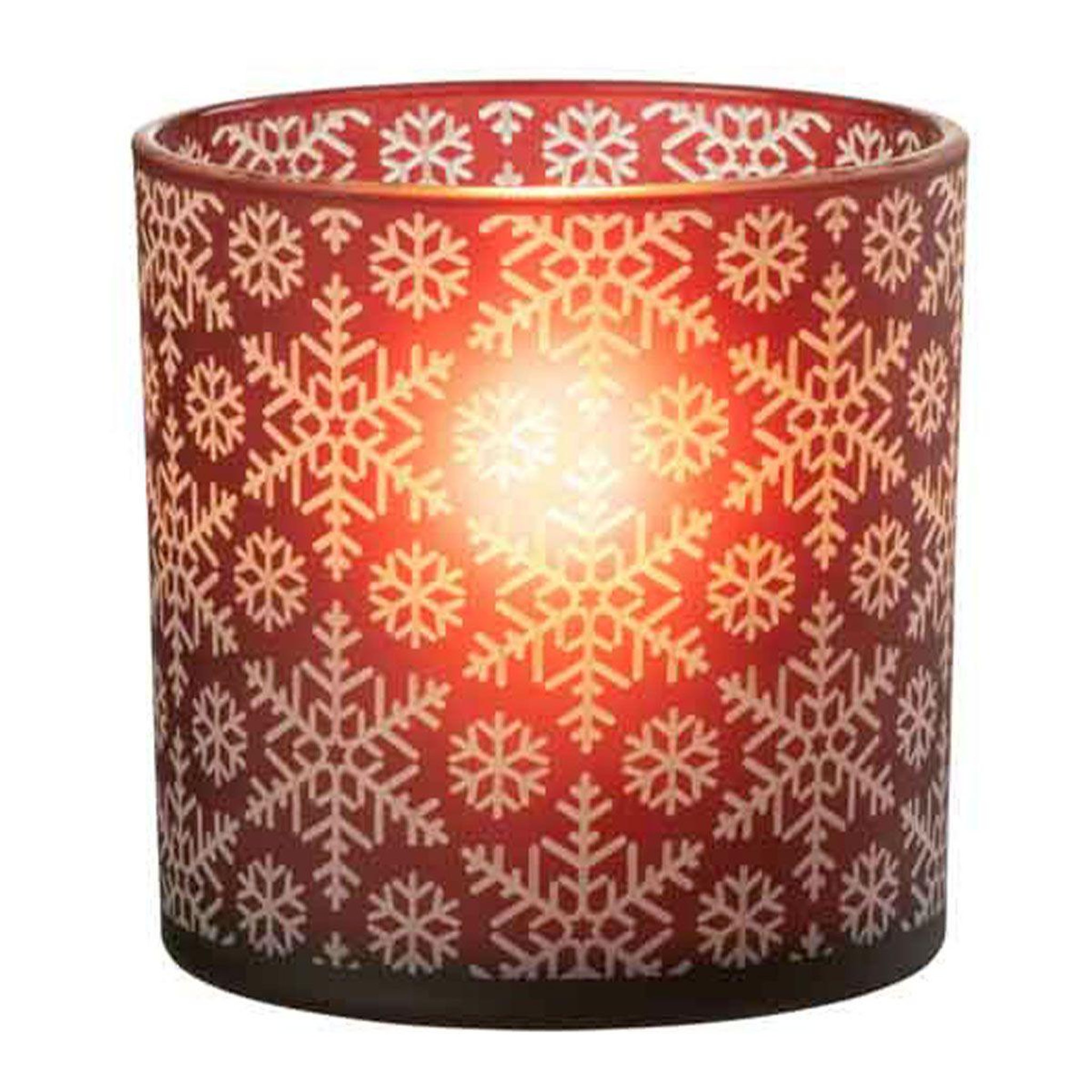 Voir la diapositive 2 : J-LINE Photophore design en verre  neige  15cm rouge