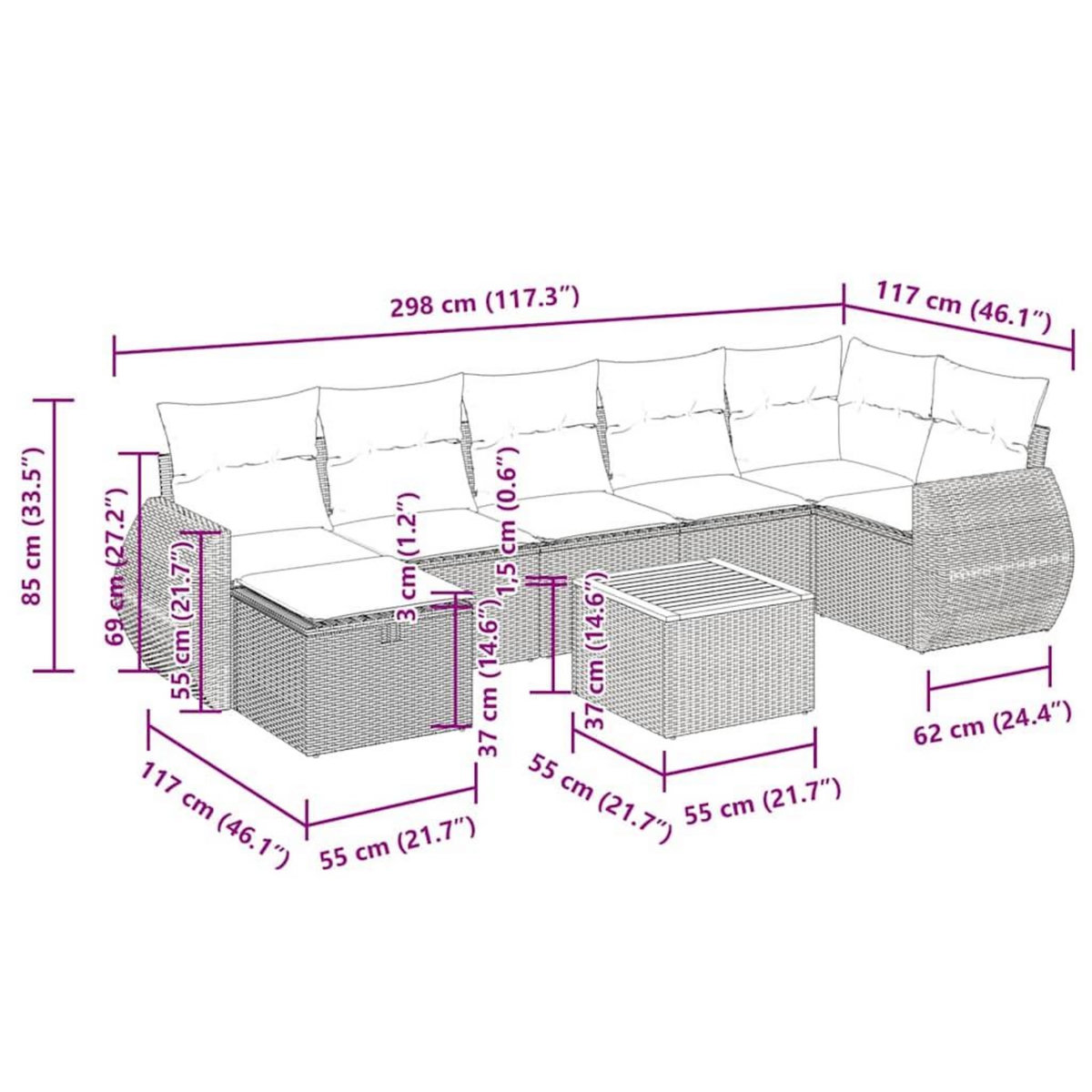 VIDAXL Salon de jardin avec coussins 8 pcs beige resine tressee