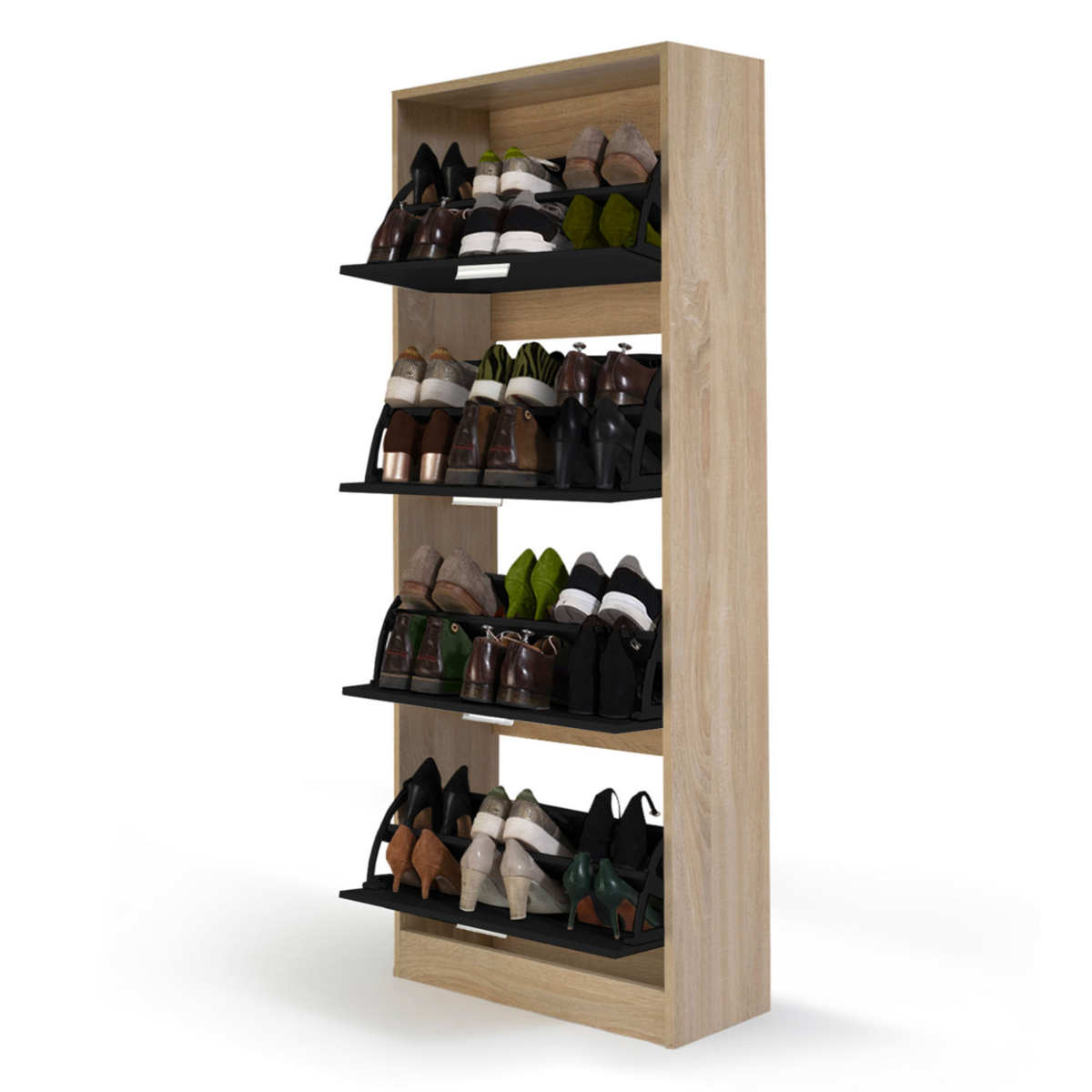 ID MARKET Meuble à chaussures 24 paires KLARK imitation hêtre 4 portes noires