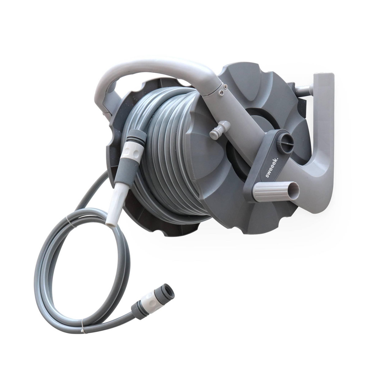 SWEEEK Dévidoir mural mini 20m. enrouleur avec tuyau d'arrosage. raccord et lance fournis