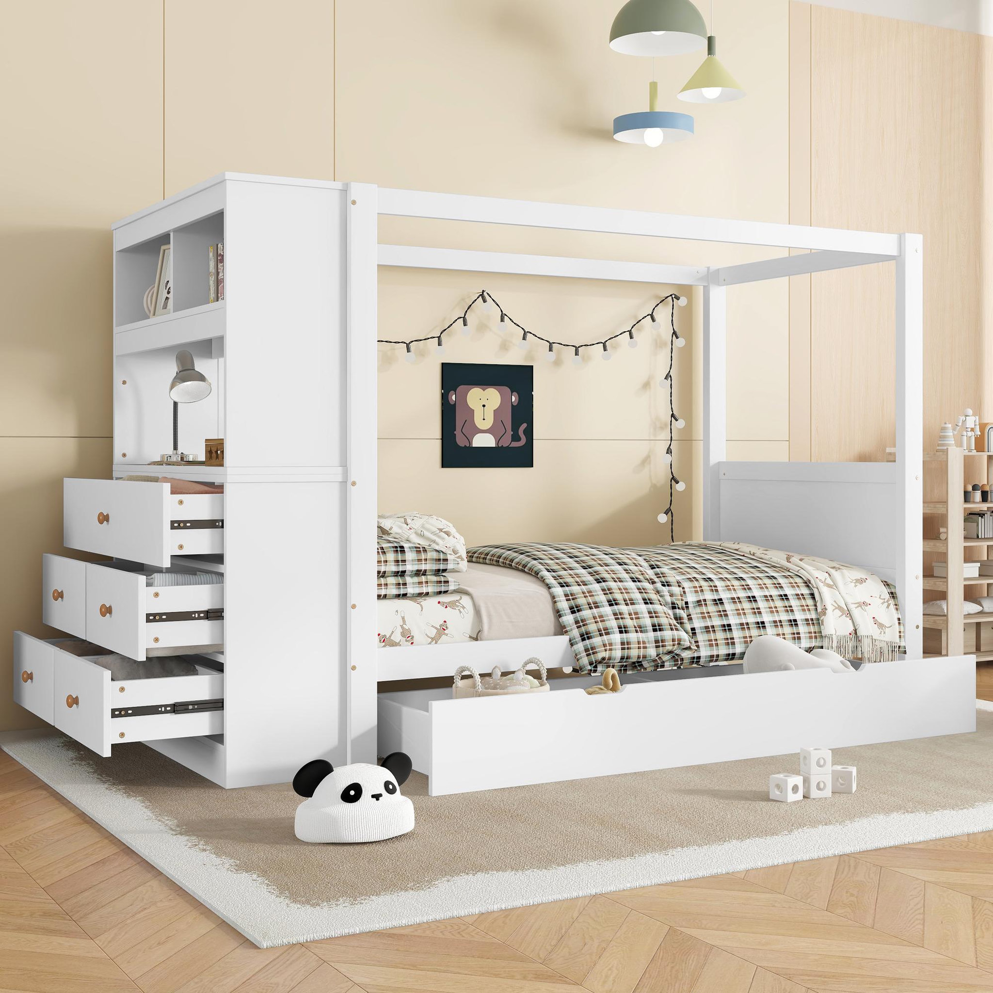 Voir la diapositive 4 : MERAX Lit avec rangement 90x200cm bois coloris blanc