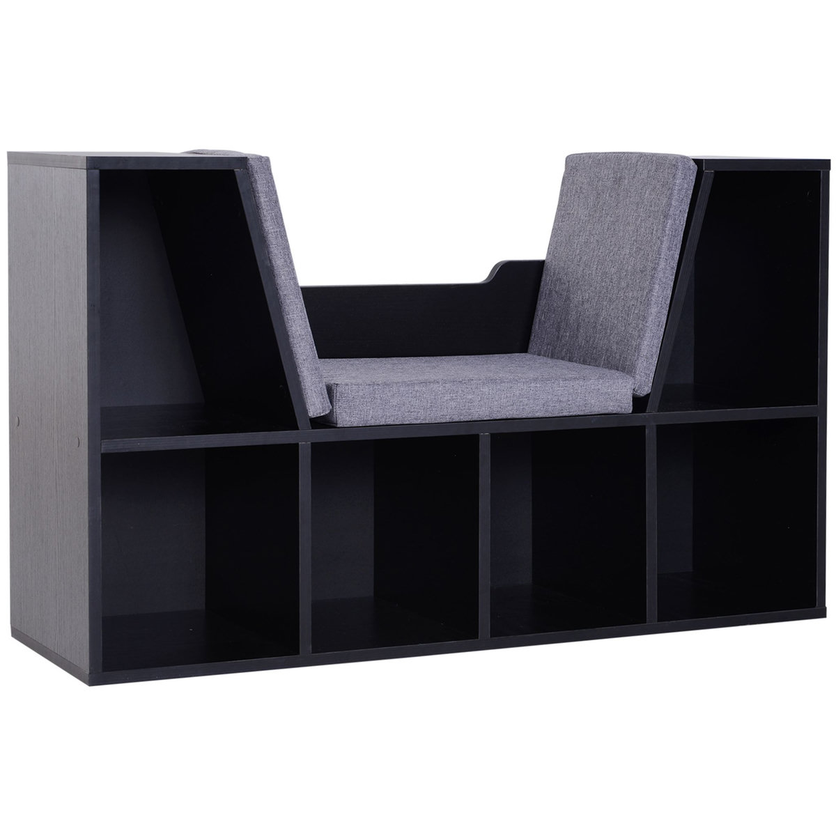 HOMCOM Bibliothèque banc 2 en 1 design contemporain 6 casiers 3 coussins fournis 102L x 30l x 61H cm noir gris