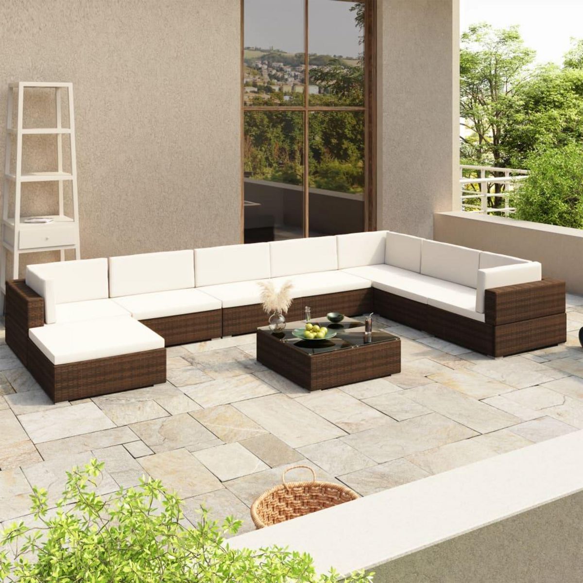VIDAXL Salon de jardin 8 pcs avec coussins resine tressee marron
