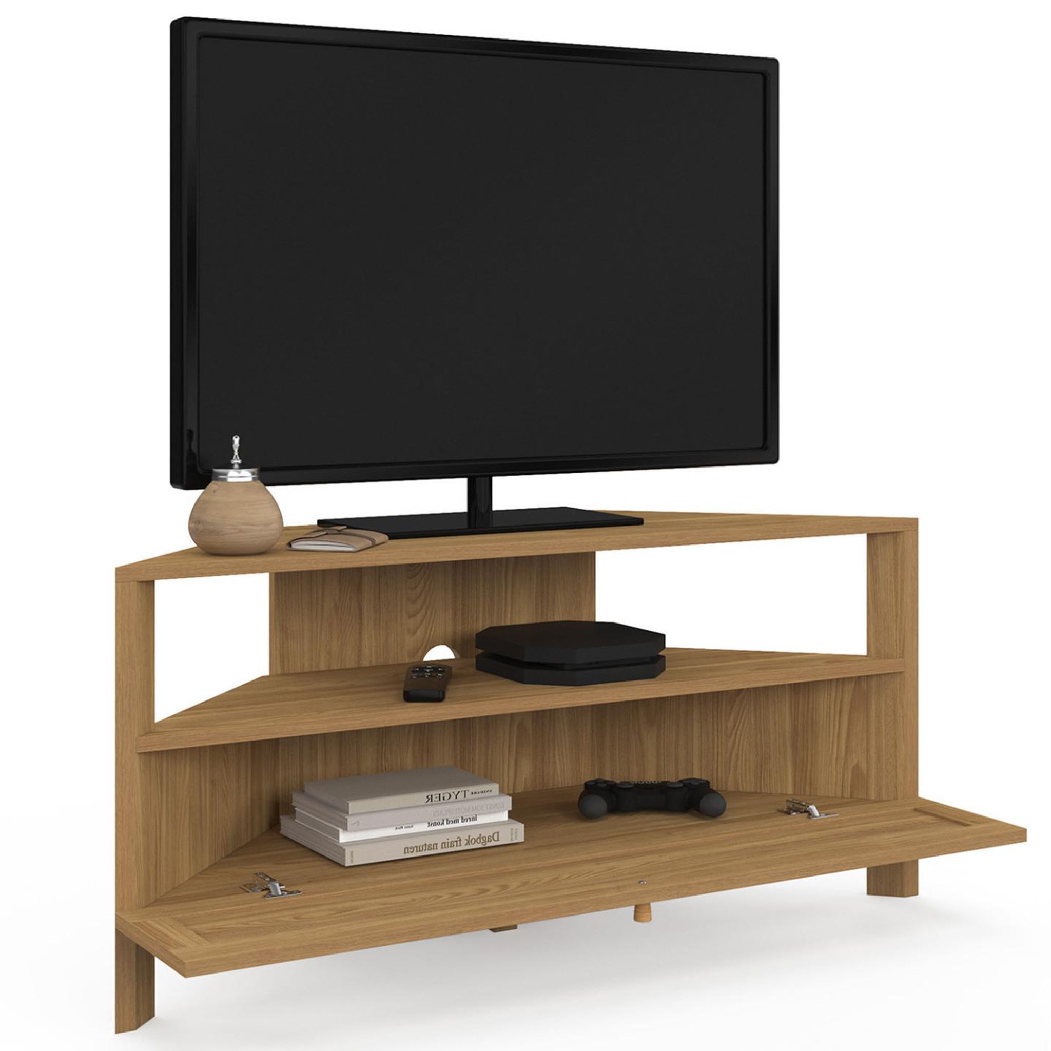 Voir la diapositive 4 : ID MARKET Meuble tv 100 cm d'angle hanae 1 porte effet naturel cannage