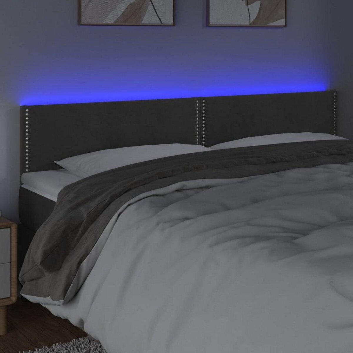 VIDAXL Tete de lit a LED Gris fonce 200x5x78/88 cm Velours