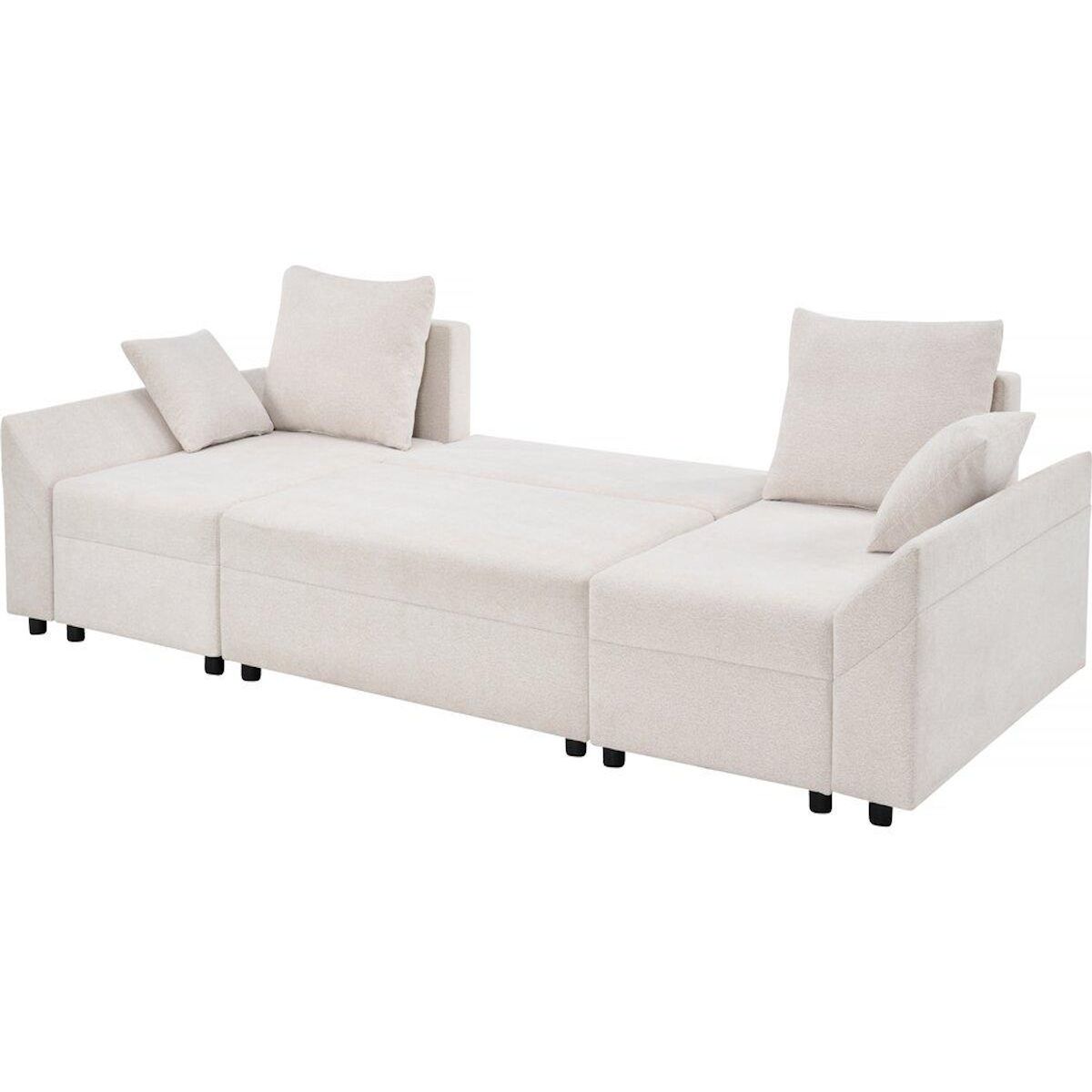 Habitat et Jardin Canapé d'angle panoramique convertible en tissu texturé  Vaugirard II  - 5 places - Beige