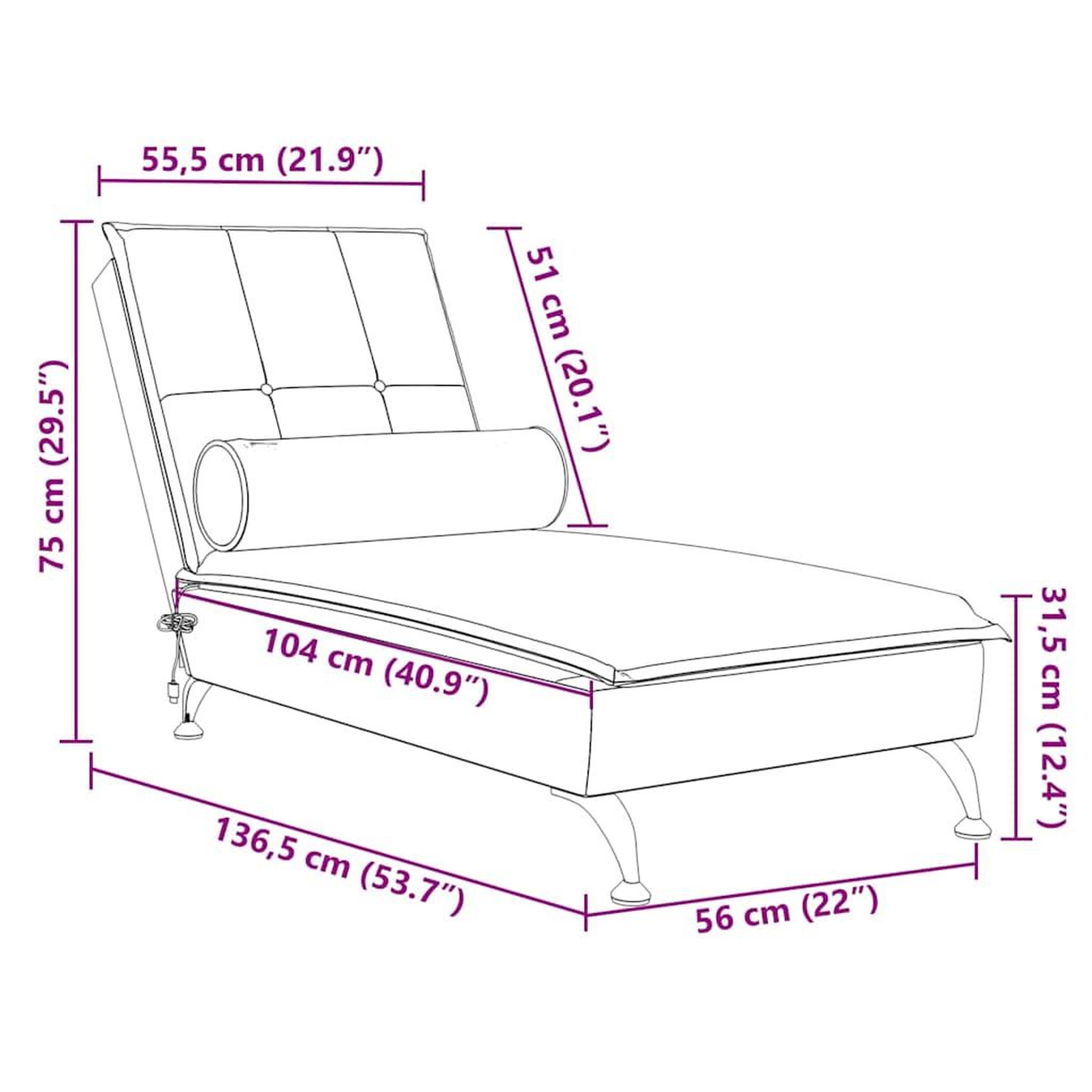 Voir la diapositive 6 : VIDAXL Chaise longue de massage avec traversin rouge bordeaux velours