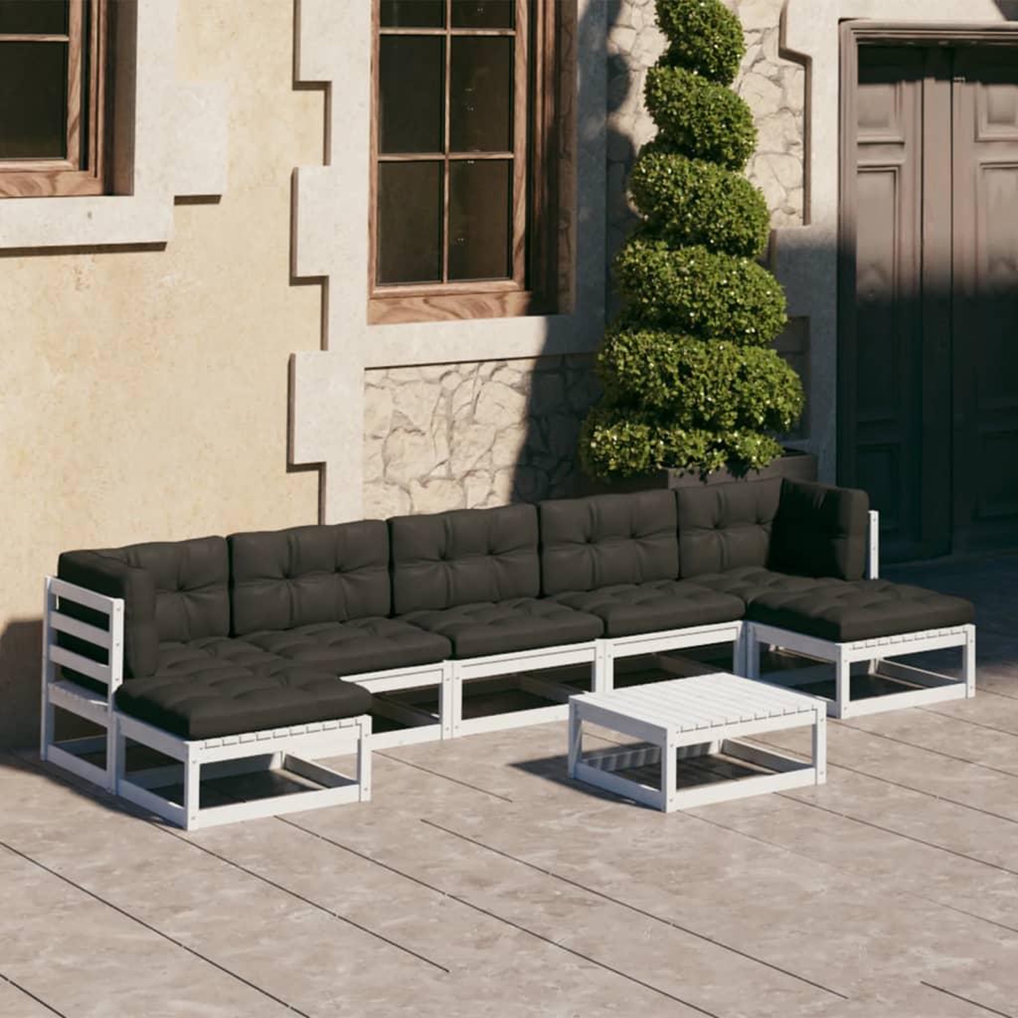 Voir la diapositive 1 : VIDAXL Salon de jardin avec coussins 8 pcs blanc bois de pin massif