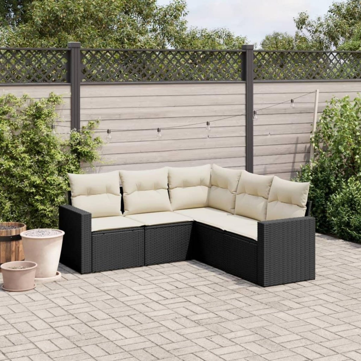 VIDAXL Salon de jardin 5 pcs avec coussins noir resine tressee