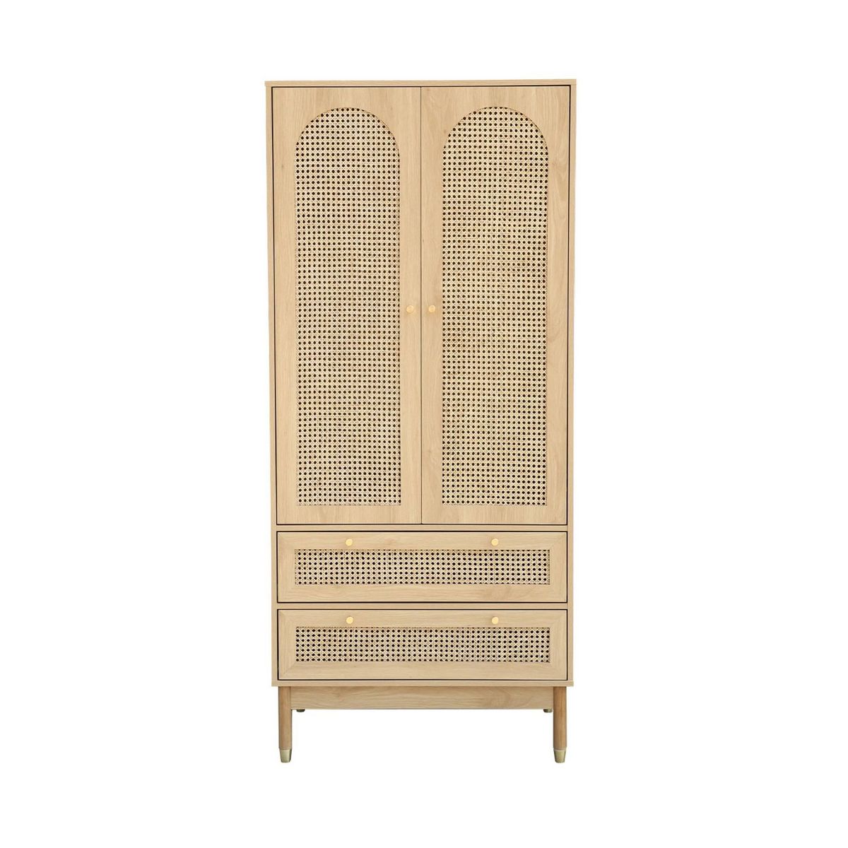 SWEEEK Dressing penderie JUDITH 2 portes 2 tiroirs cannage. poignées et pieds finition dorée. 80 x 50 x 180 cm