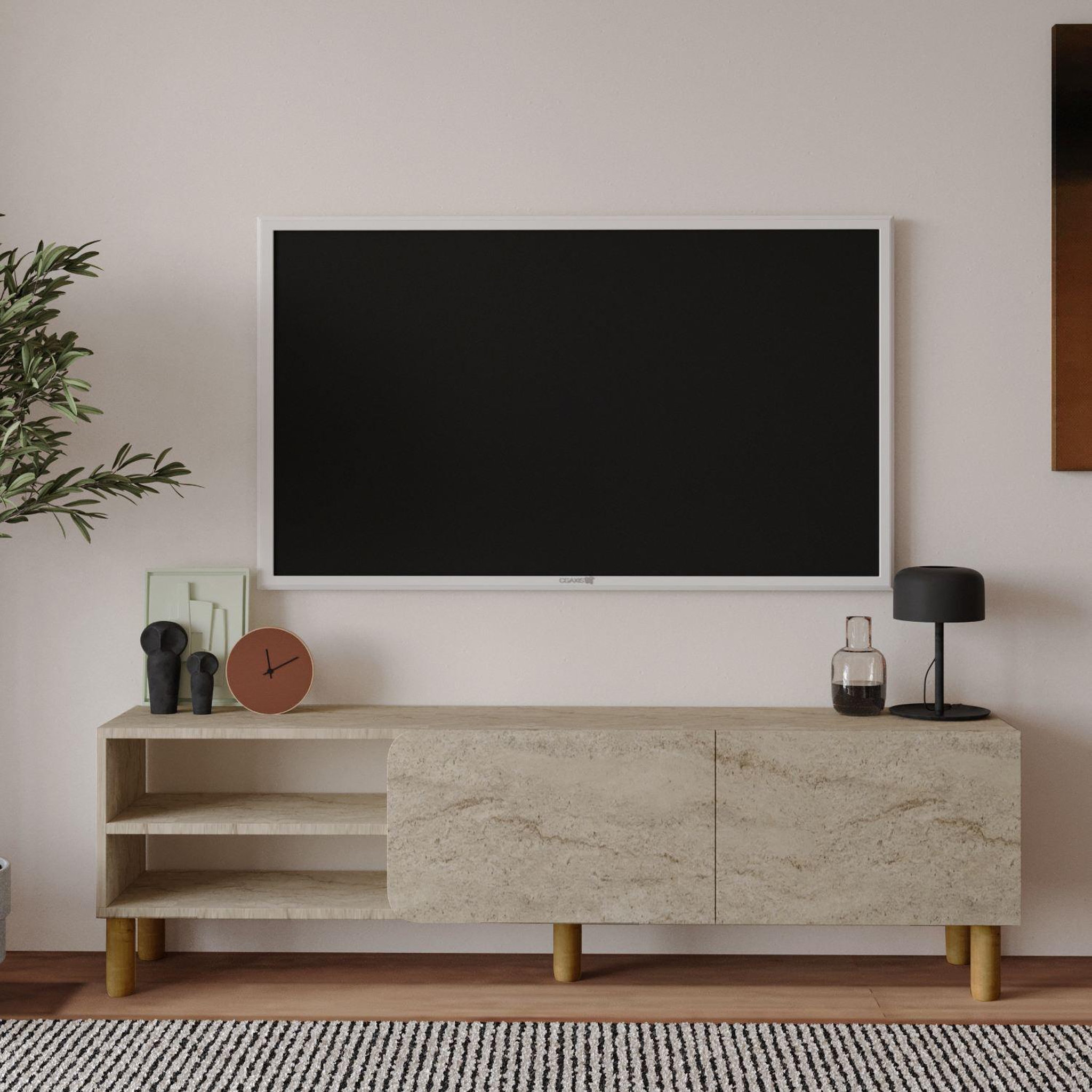 Voir la diapositive 2 : Habitat et Jardin Meuble tv en bois  river  - 150 x 31 x 48 cm - travertin