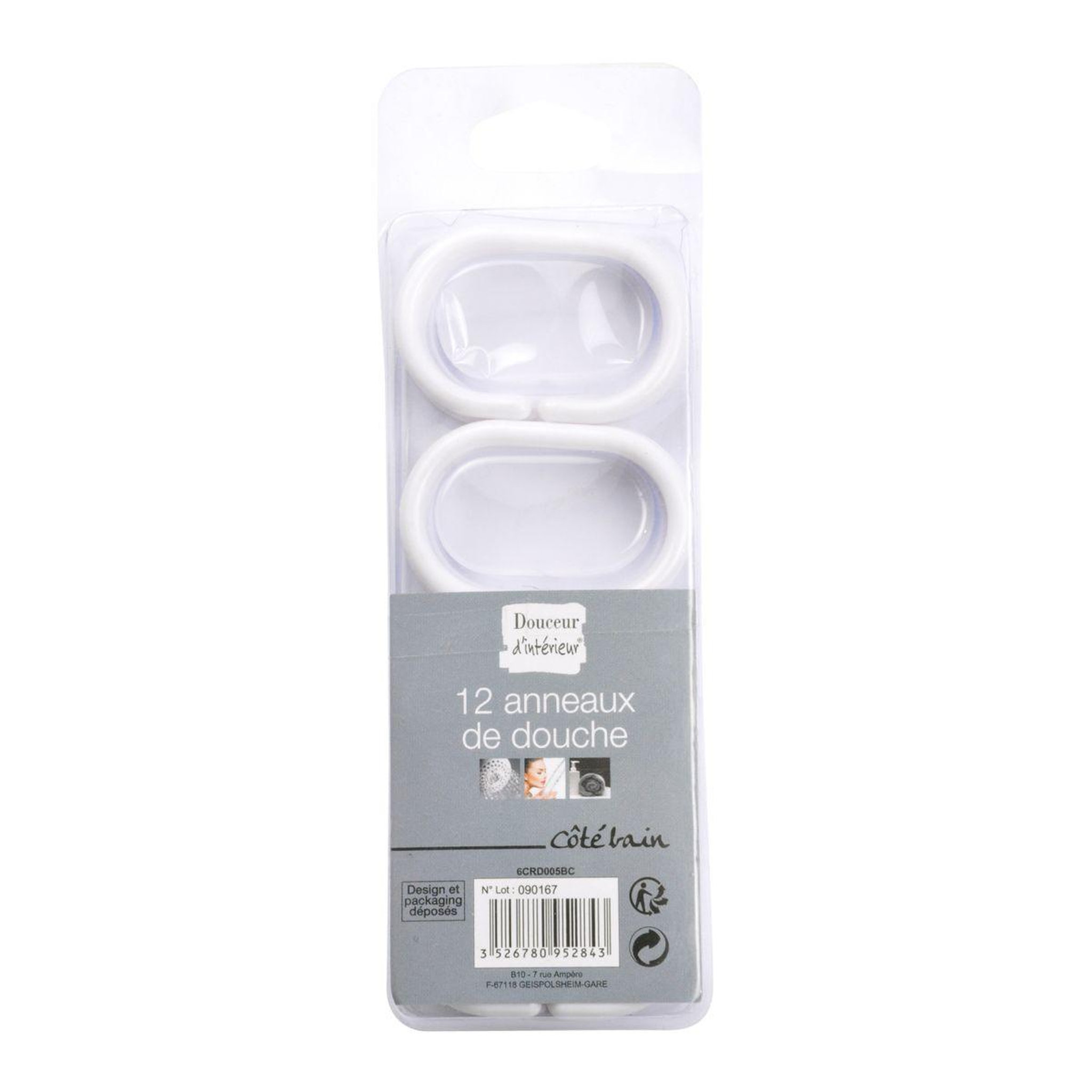 Voir la diapositive 2 : Douceur d'Intérieur Lot de 12 anneaux de rideau de douche  vitamine ii  6cm blanc