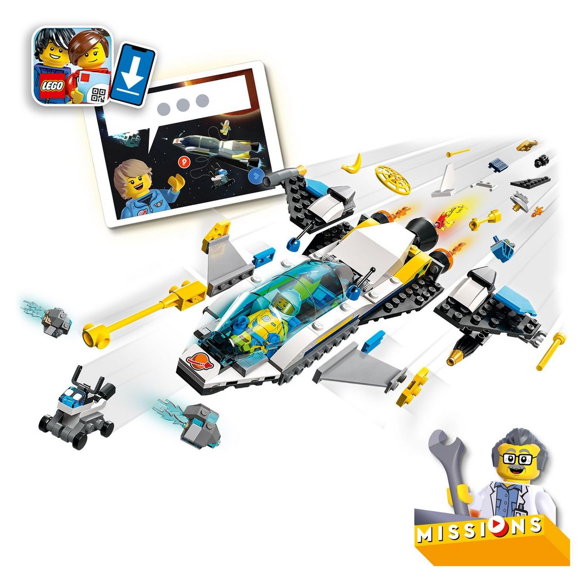 LEGO City 60354 Mission d'exploration spatiale sur Mars, Jouet de Construction Interactif avec Vaisseau Spatial et Planète Rover