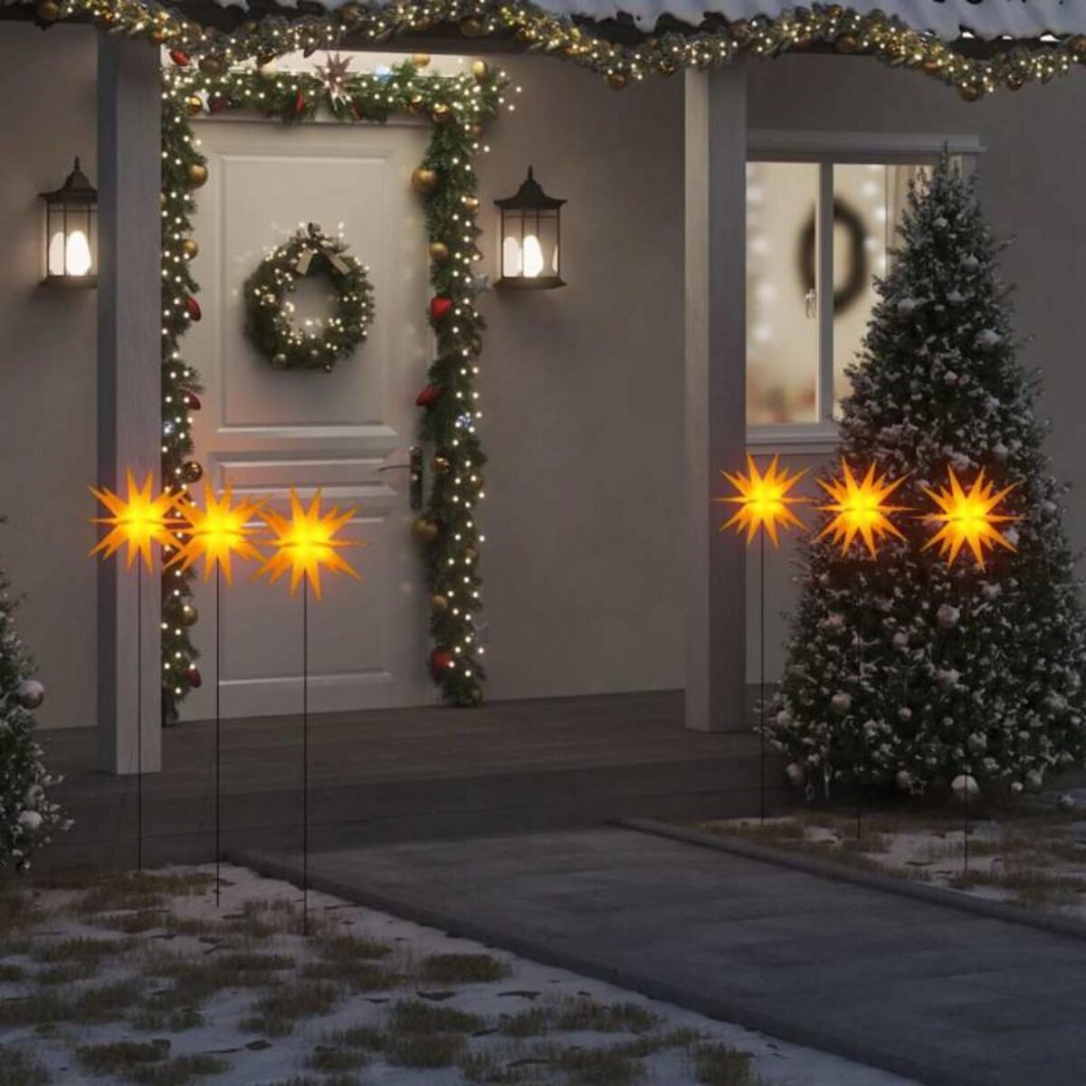 VIDAXL Lumières de Noël avec piquets 3 pcs LED pliable jaune 35 cm
