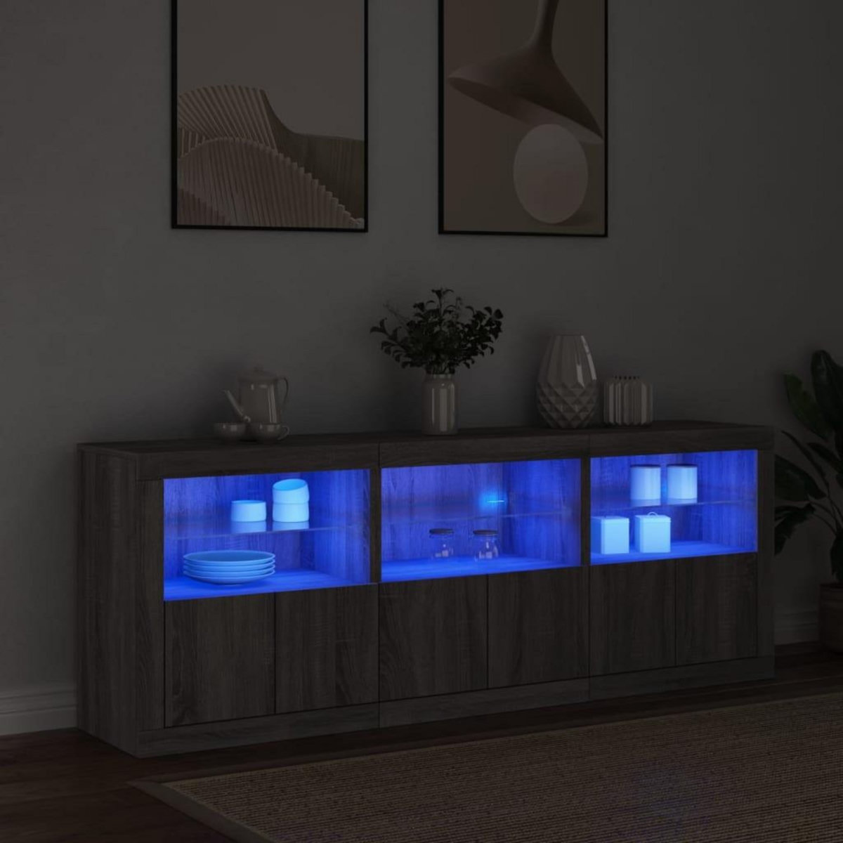 VIDAXL Buffet avec lumieres LED sonoma gris 181,5x37x67 cm