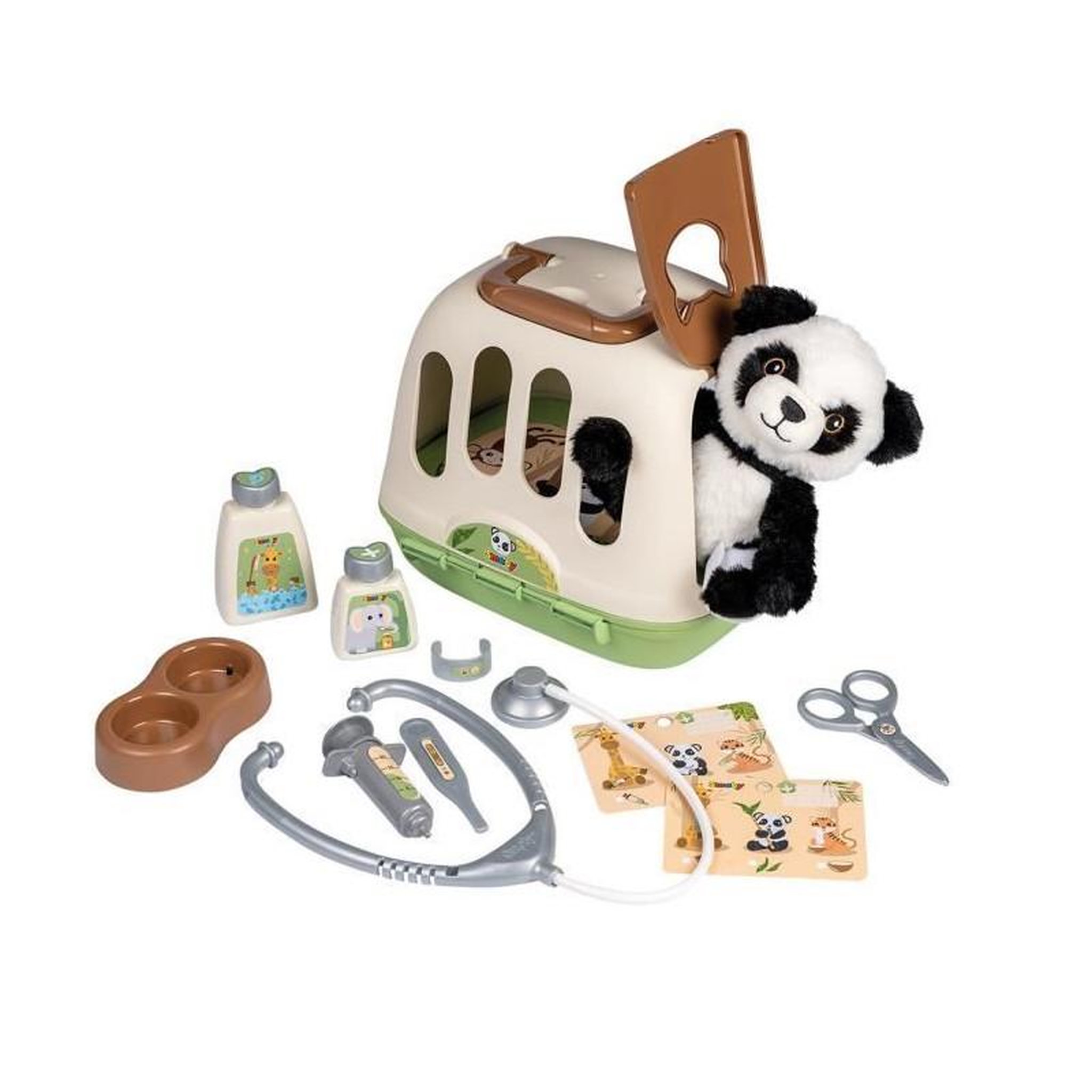 SMOBY Smoby - Mallette vétérinaire - 1 peluche panda et de nombreux accessoires - Produit 2 en 1 : Cage de transport - Fabrication f