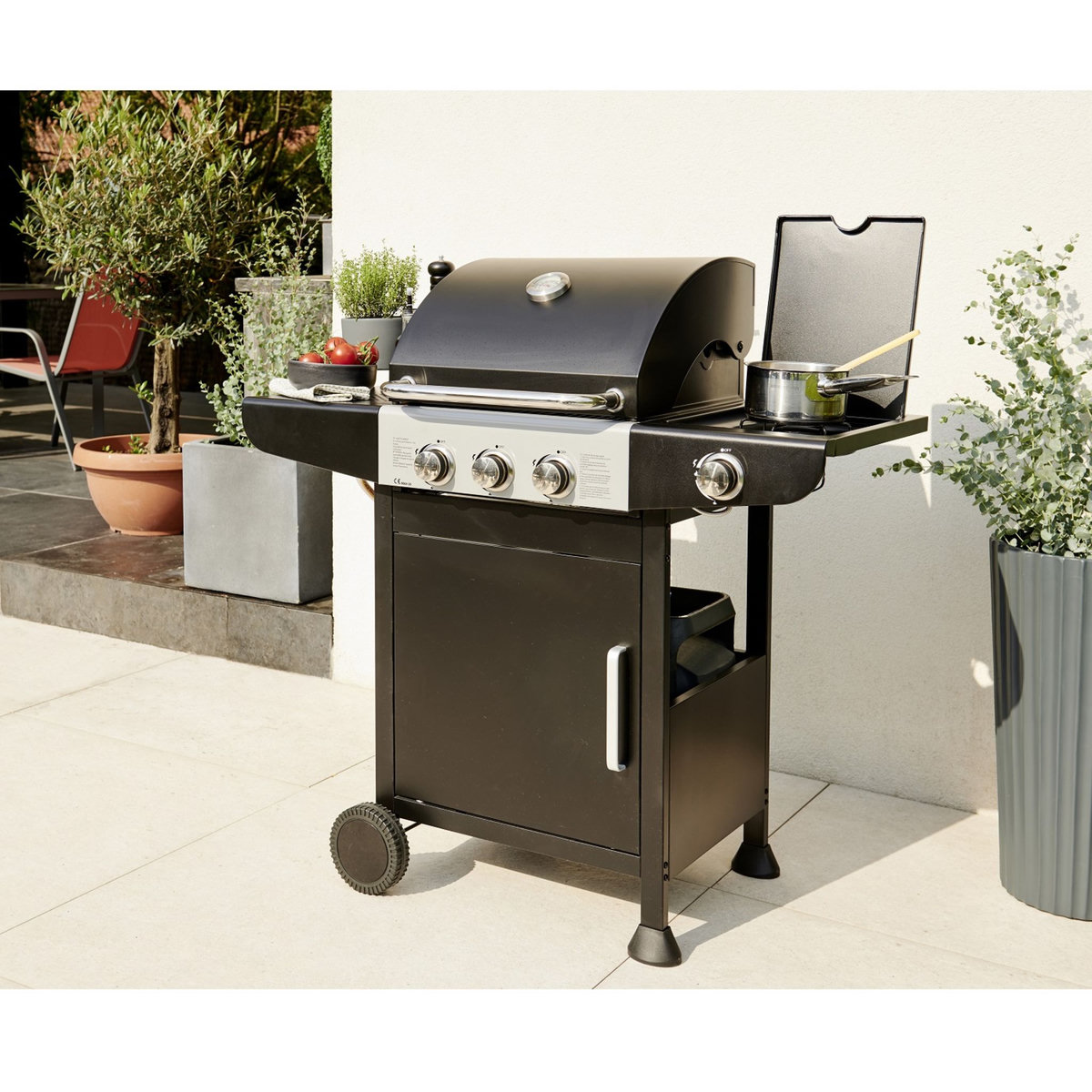 GARDENSTAR Barbecue à gaz en acier 3 brûleurs + 1 latéral MISTRA