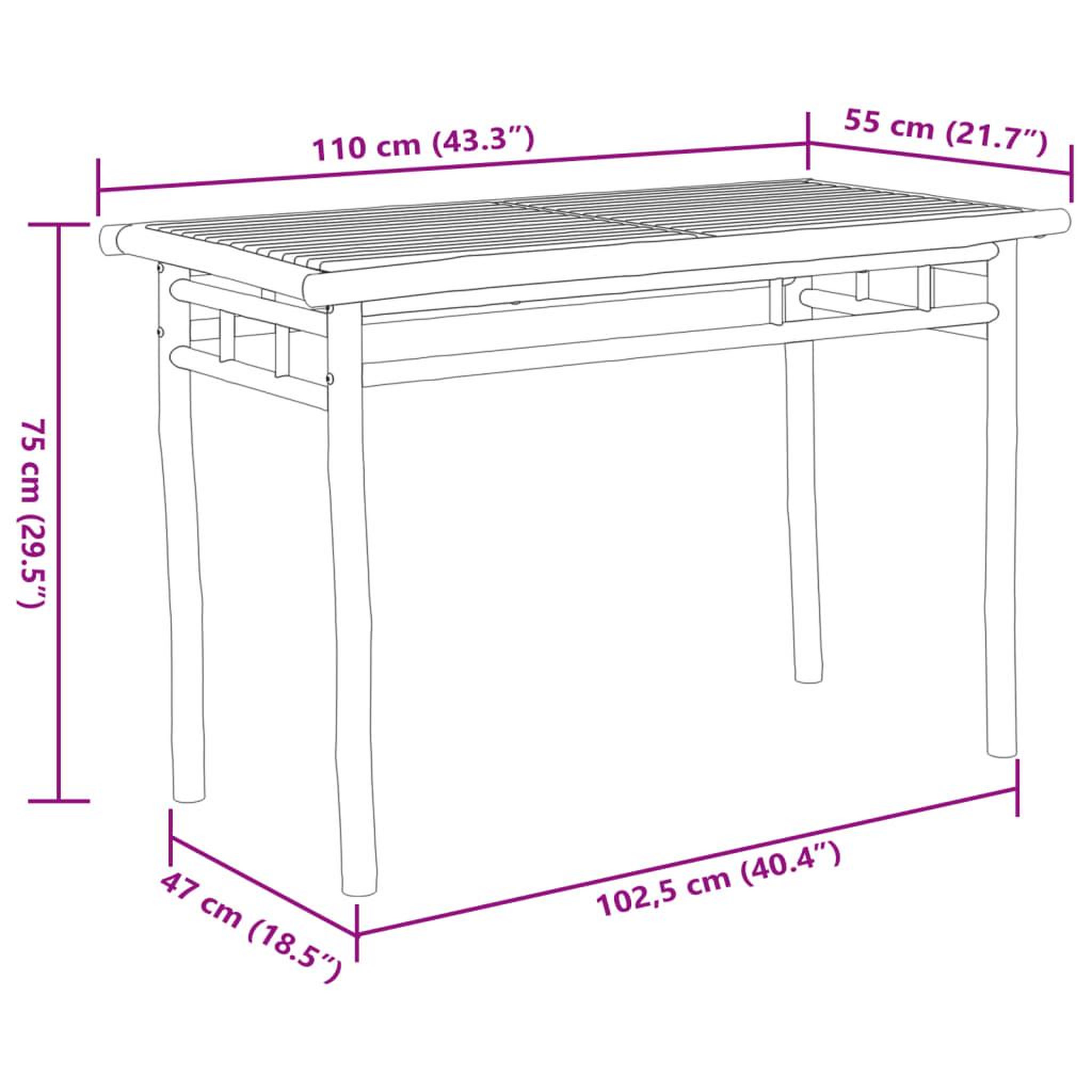 Voir la diapositive 6 : VIDAXL Table a manger de jardin 110x55x75 cm bambou
