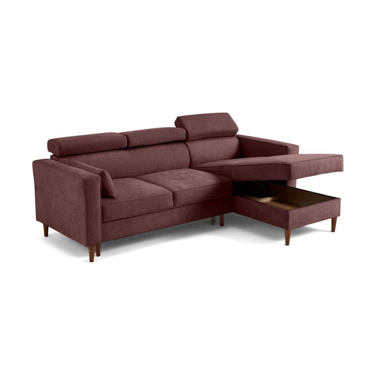 BEST MOBILIER Alicante - canapé d'angle réversible convertible avec têtières - coffre - 4 places - en tissu texturé