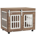 PAWHUT Cage pour chien en bois - porte coulissante verrouillable - dim. 80 x 59 x 63 cm - acier beige effet bois noyer