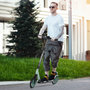 Voir la diapositive 2 : HOMCOM Trottinette pliable adulte béquille double frein amortisseur hauteur guidon réglable roulement PU abec-9 alu. métal vert noir