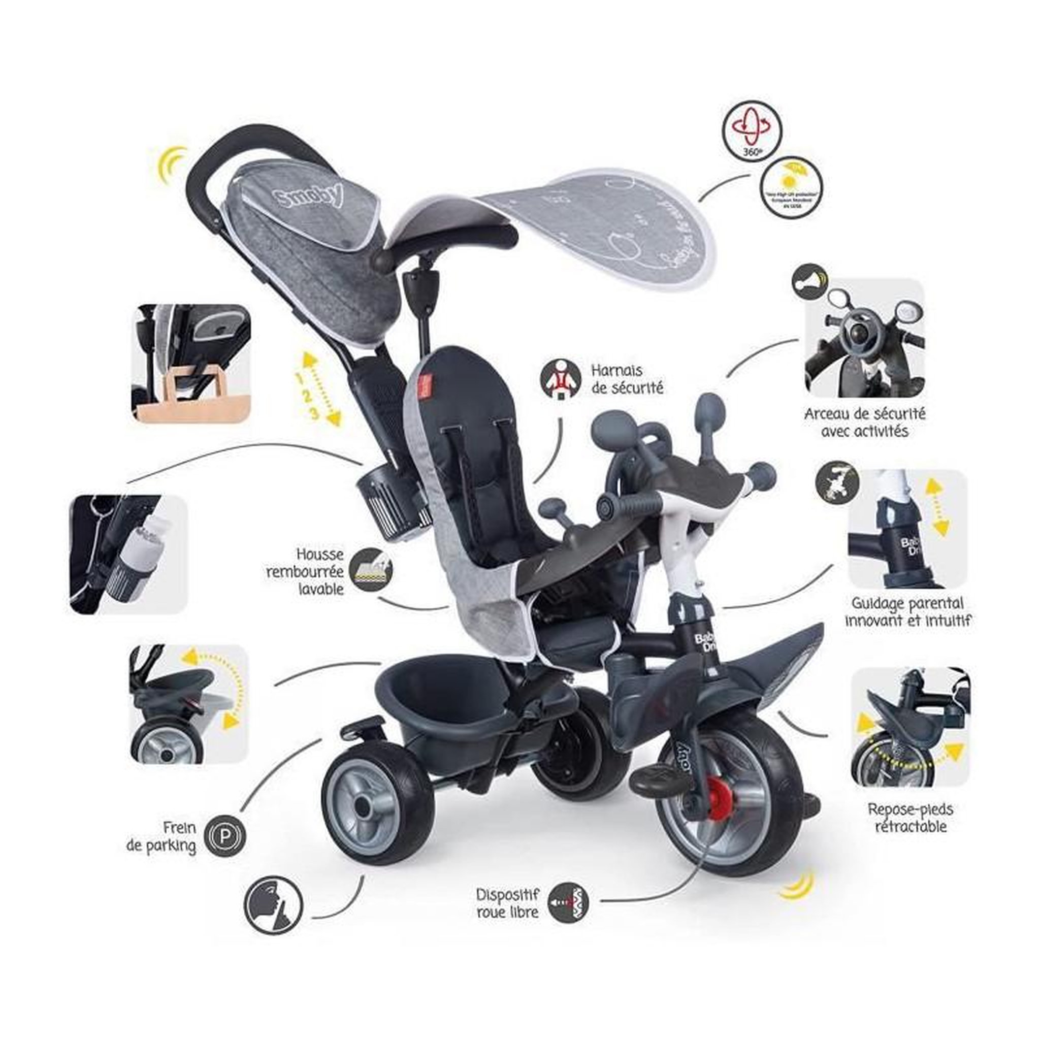 Voir la diapositive 4 : SMOBY Tricycle Smoby Baby Driver Plus Gris