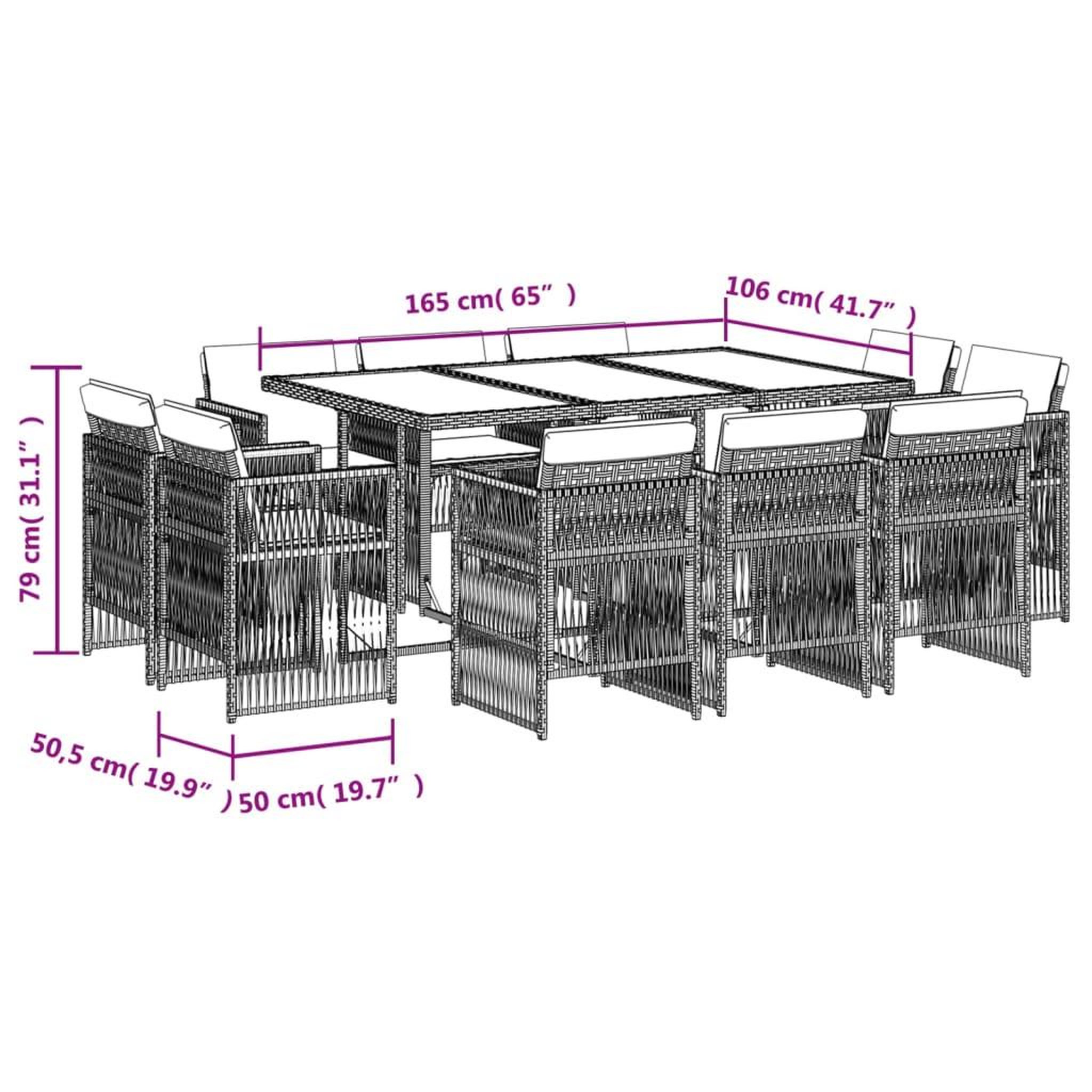 Voir la diapositive 6 : VIDAXL Ensemble a manger de jardin 11pcs avec coussins gris poly rotin