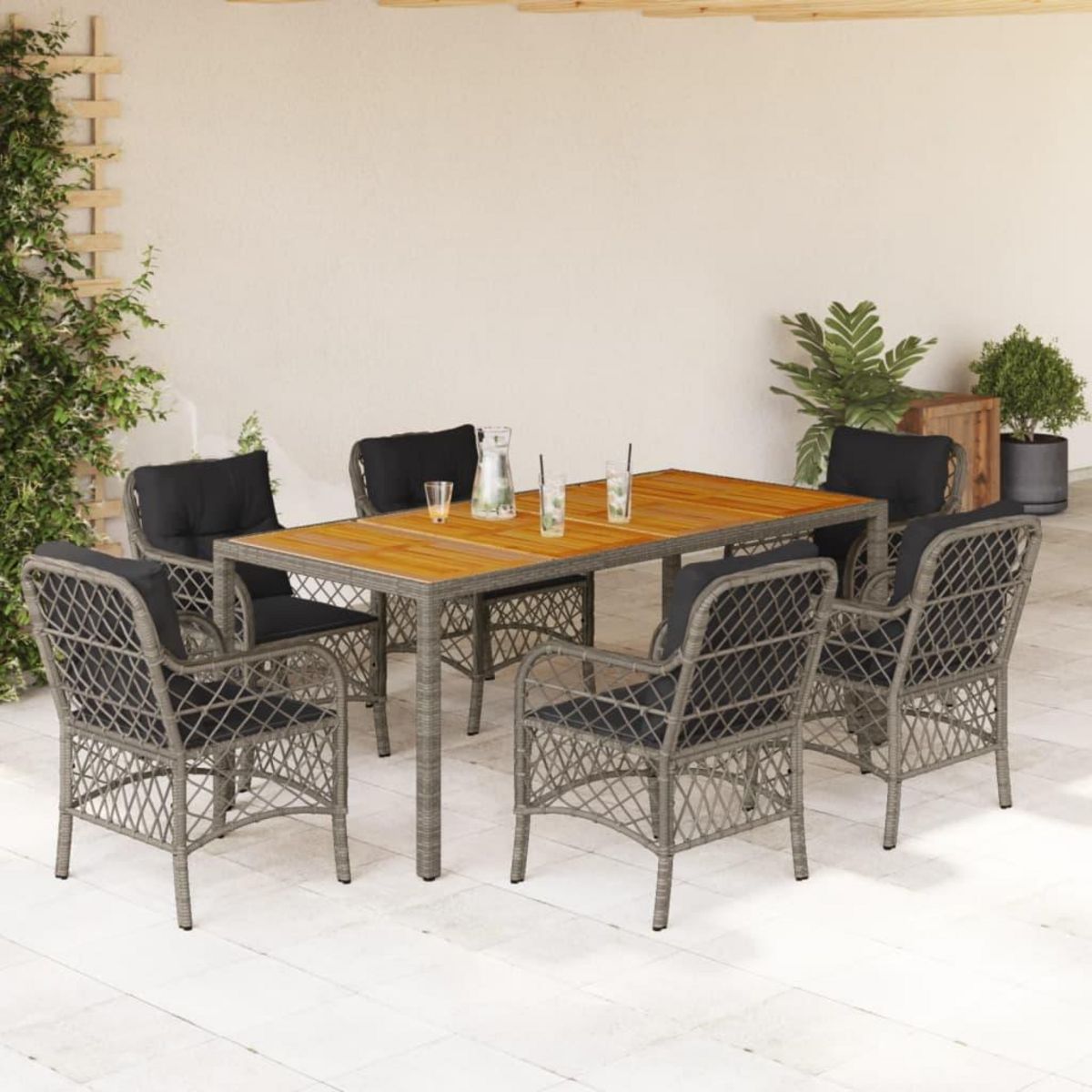 VIDAXL Ensemble a manger de jardin et coussins 7 pcs gris rotin