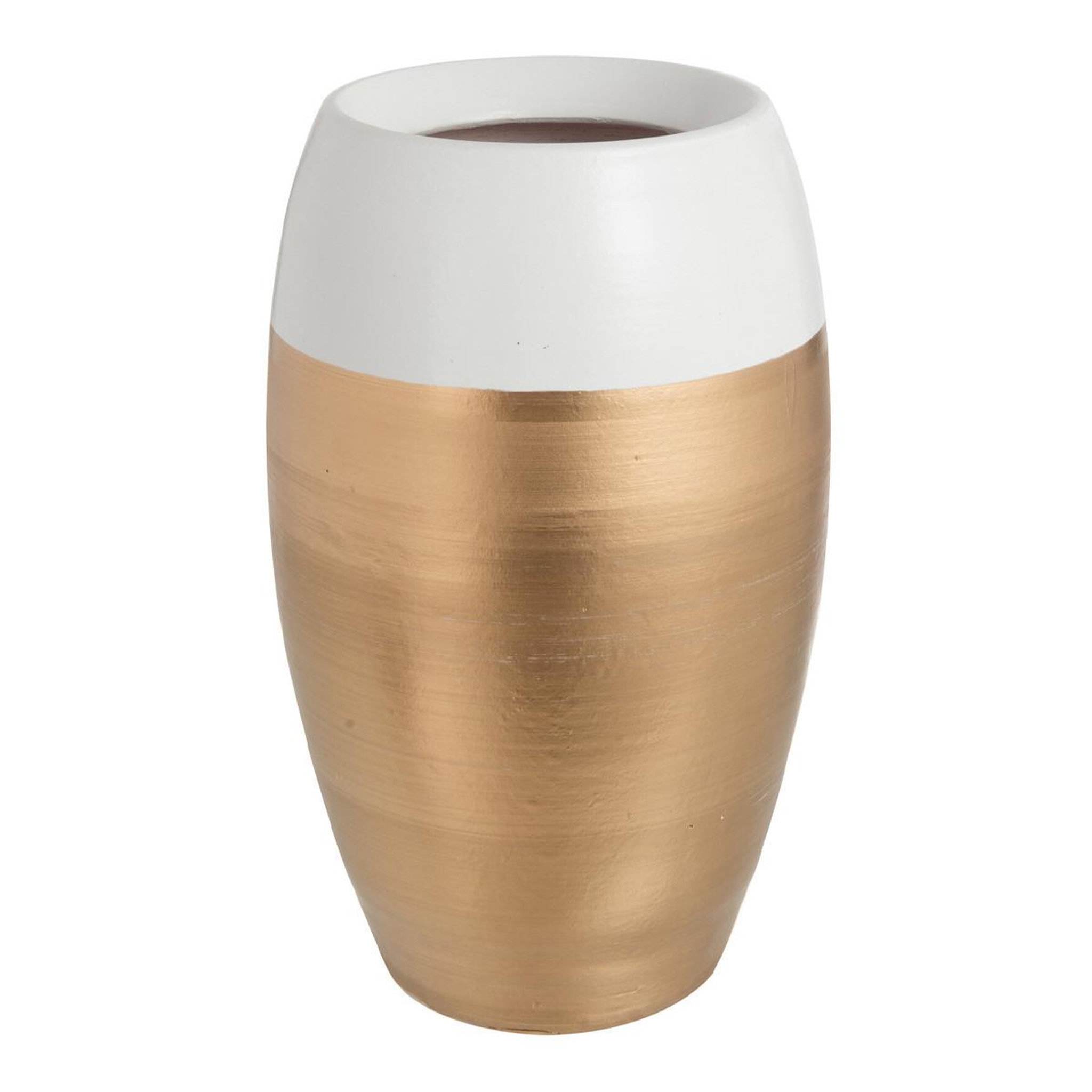 J-LINE Vase Design  Bord Terre Cuite  30cm Blanc & Or