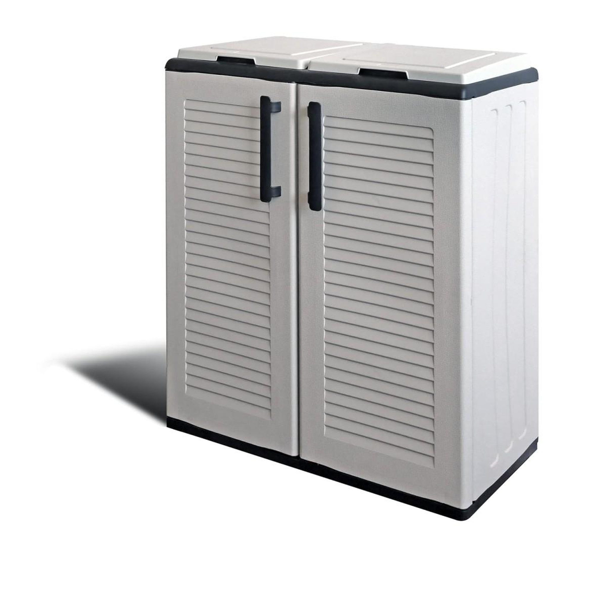 ART PLAST Cache Poubelles de tri Selectif 2 Sacs - Armoire Recyclage 68 x 37 x 90 cm Gris Clair 2 Portes 4 pieds ART PLAST