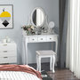 Voir la diapositive 4 : HOMCOM Coiffeuse et tabouret style baroque 5 tiroirs miroir ovale pivotant 360° MDF bois blanc