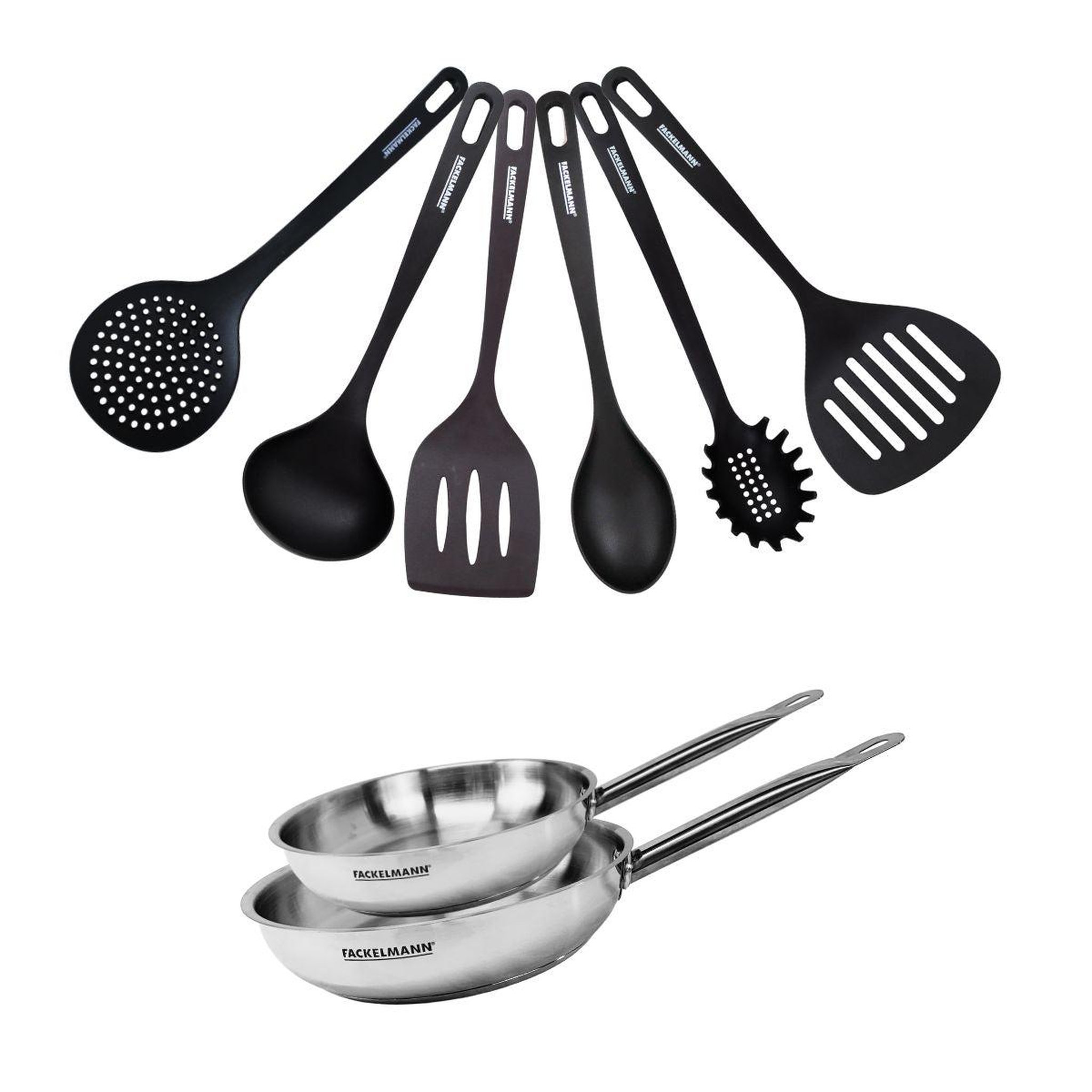 Fackelmann Set de 2 poêles 20 et 24 cm en inox et 6 ustensiles fackelmann eterna
