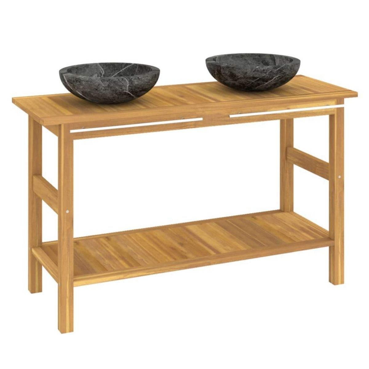 VIDAXL Armoire de salle de bain et lavabos en marbre noir Teck massif