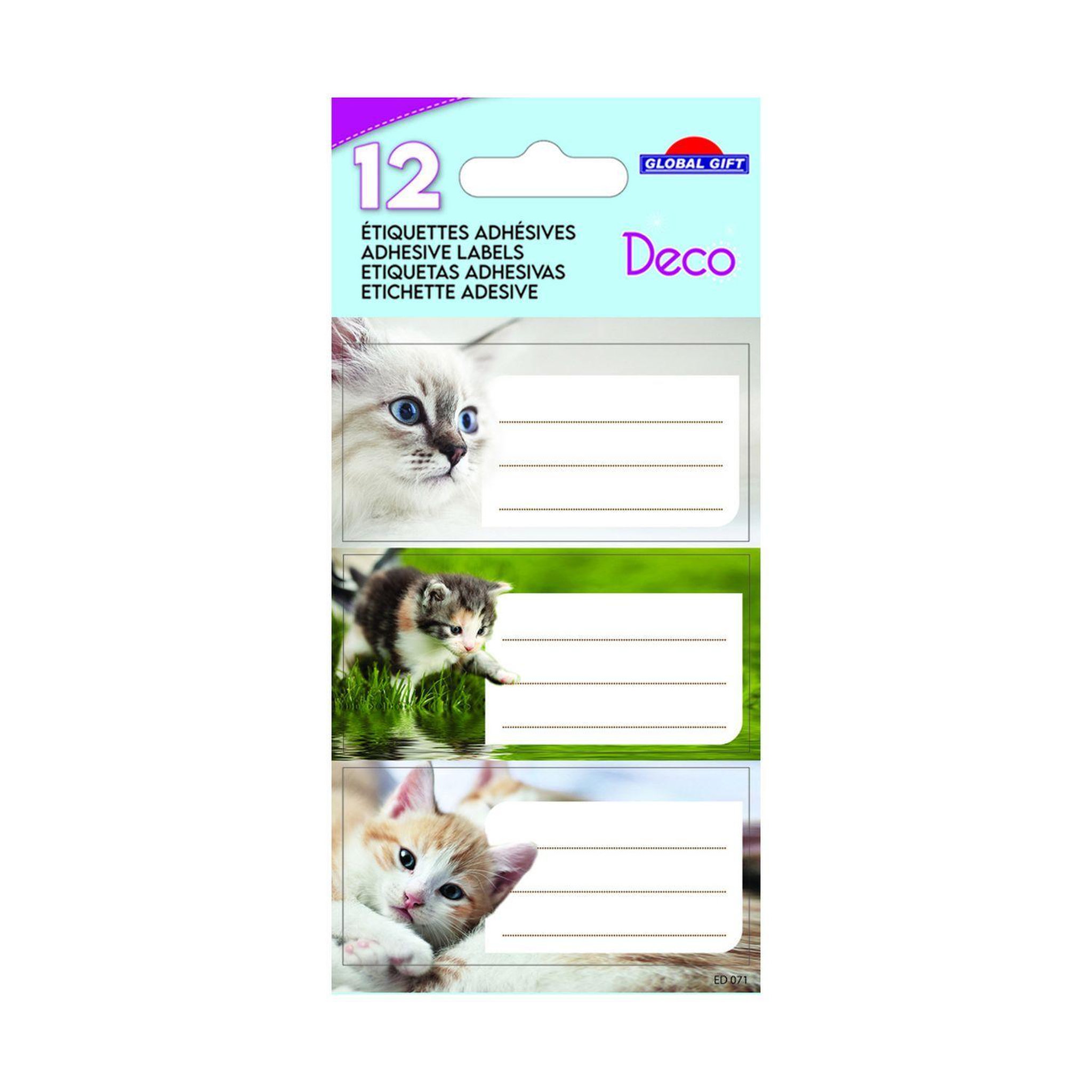 Voir la diapositive 2 : GLOBAL GIFT 12 étiquettes adhésives scolaires - Rectangle - Photos Chatons