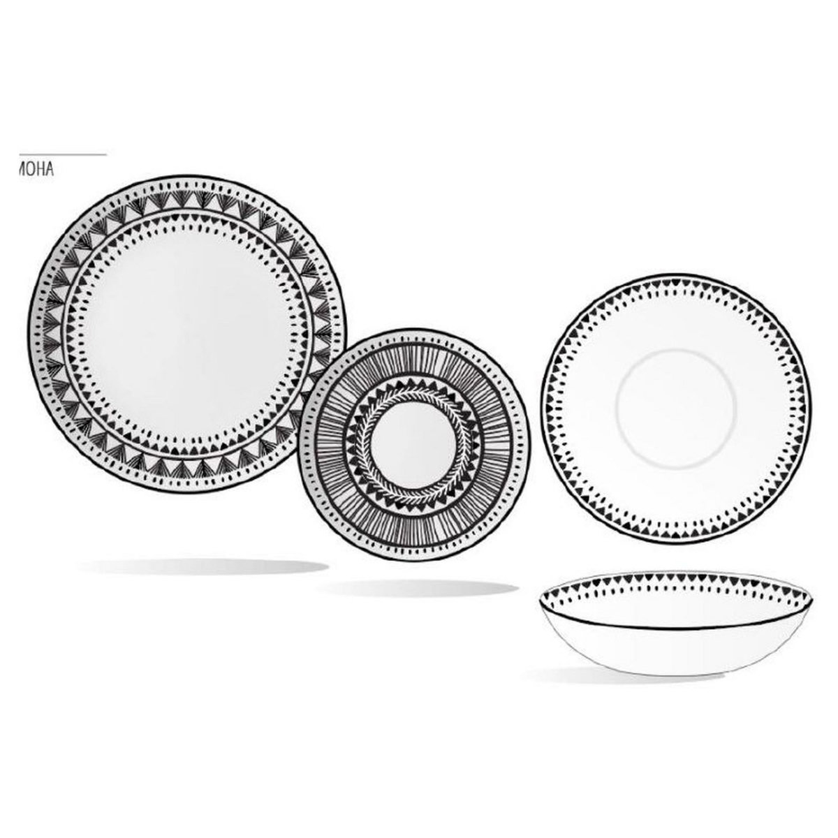 ACTUEL  Service d'assiettes 18 pièces porcelaine noir